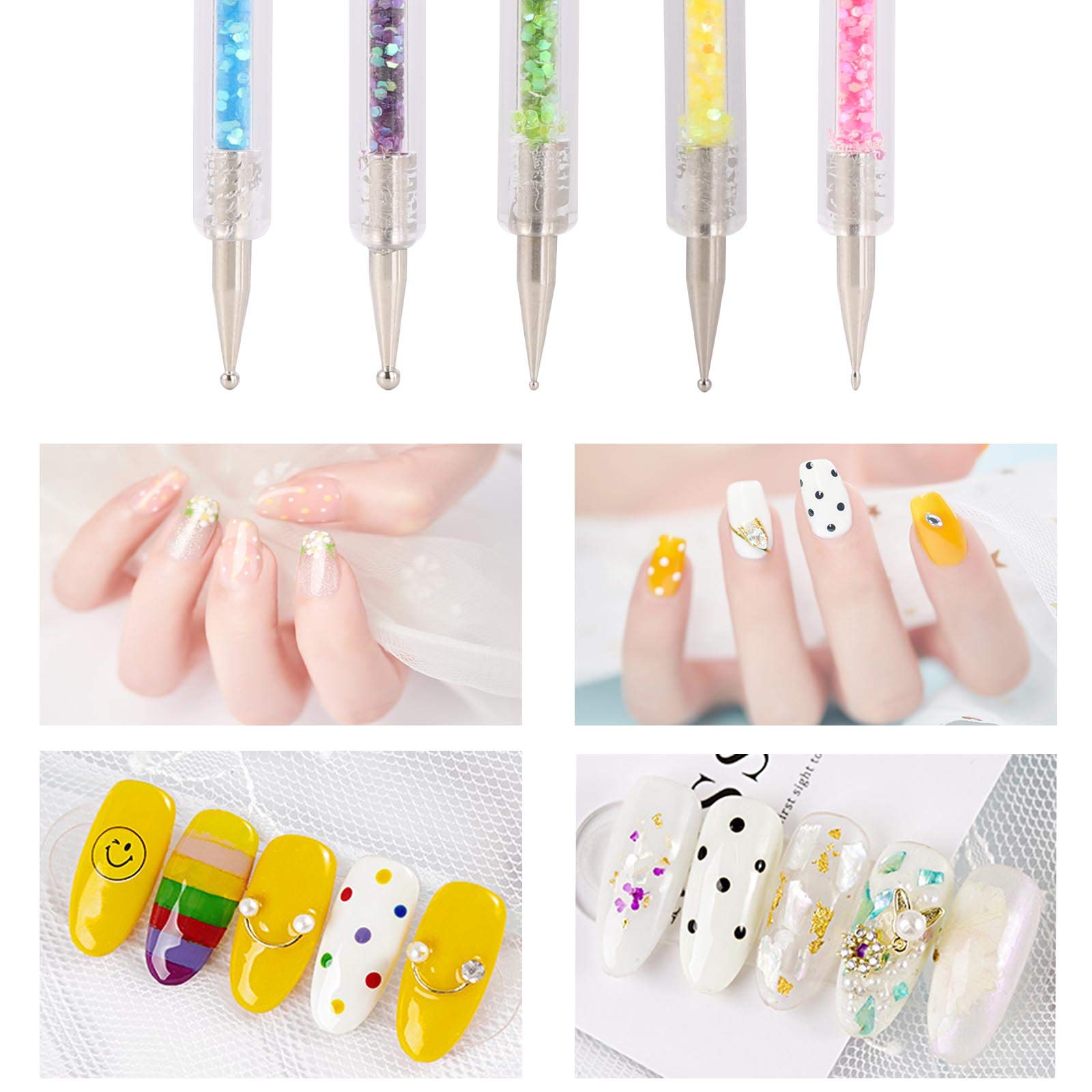 5-Piece Double Ended Nail Art Brush Set - Fine Liner, Dotting Pen for Gel Polish & Acrylic Nails - Professional Detailing Tools for DIY Manicures, Salon Use & Nail Art Designs