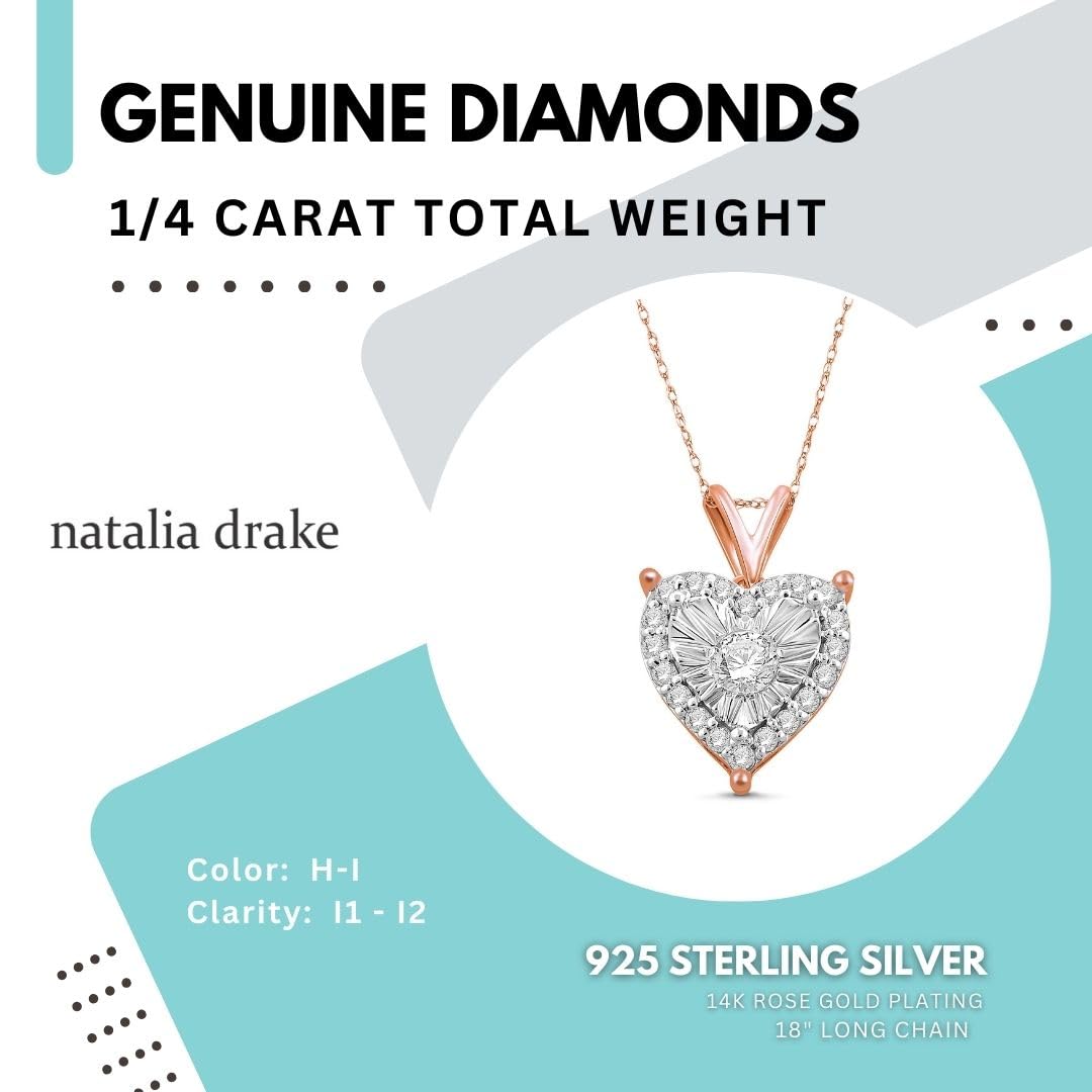 1/4 Cttw Heart Shaped Diamond Earrings & Necklace Set for Women - 925 Sterling Silver Jewelry - Perfect for Valentine's Day, Anniversary & Romantic Gifts