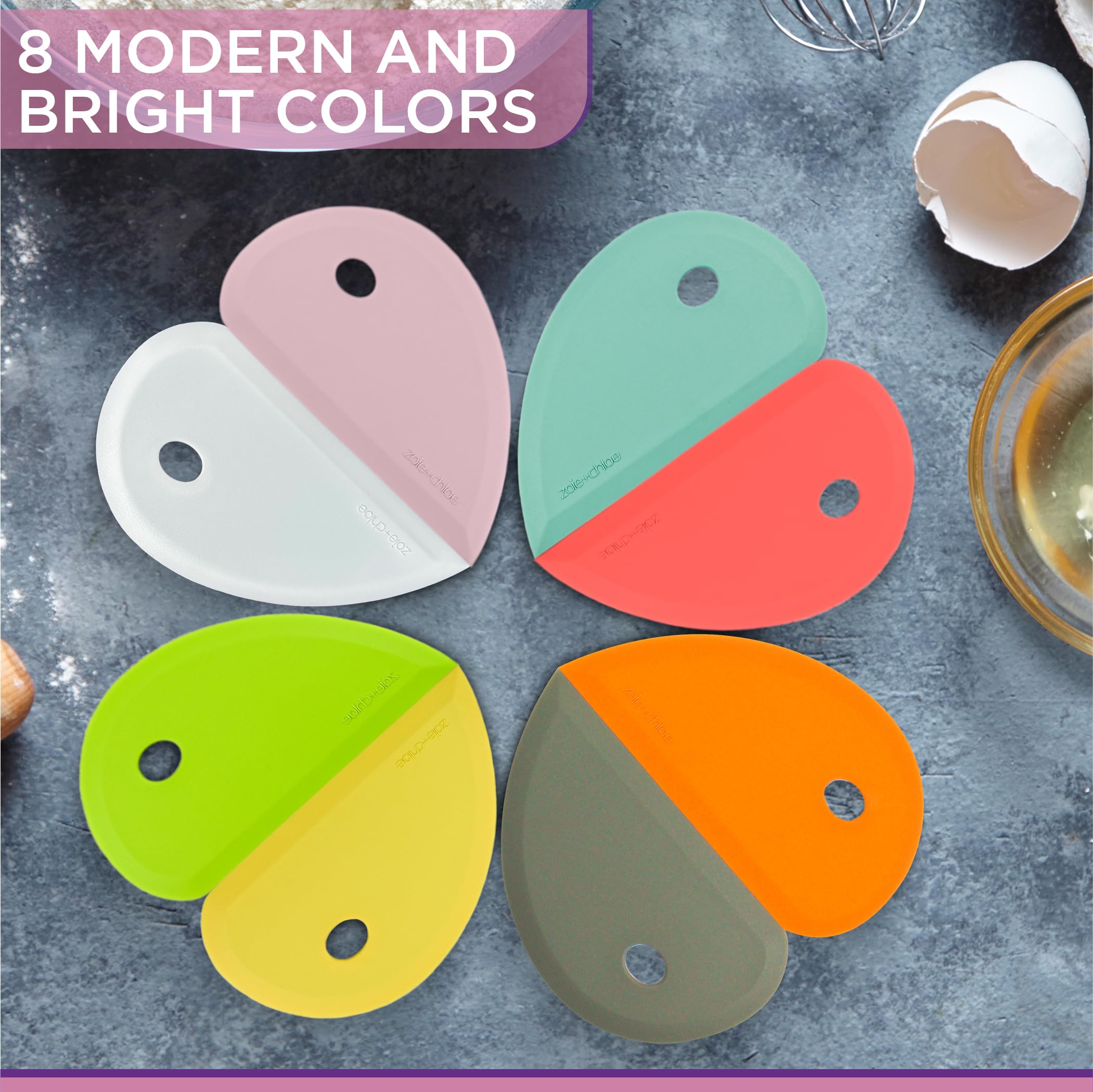 Zoie + Chloe Silicone Bowl Scraper - Multi-Purpose Dough Scraper & Baking Spatula for Mixing, Cleaning, Cake Decorating, Frosting - 7x3.75 Inch Kitchen Tool - Perfect for Baking, Cooking & DIY Crafts (Red)