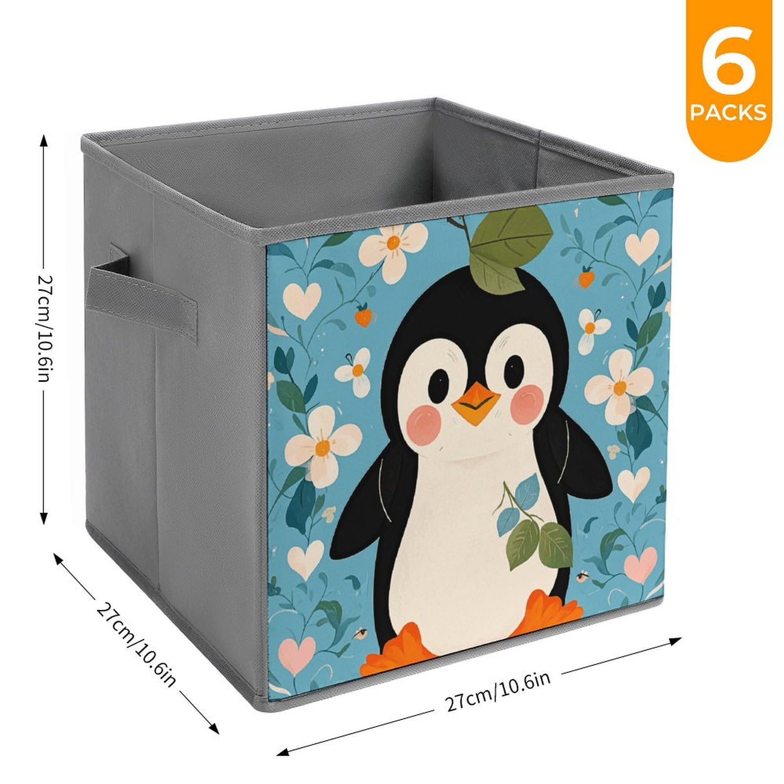6PCS Collapsible Storage Bins with Handles - Cute Penguin Print Organizing Baskets for Shelves, Closet, Bathroom & Kids Room | Multi-Functional Foldable Storage Containers for Home Organization