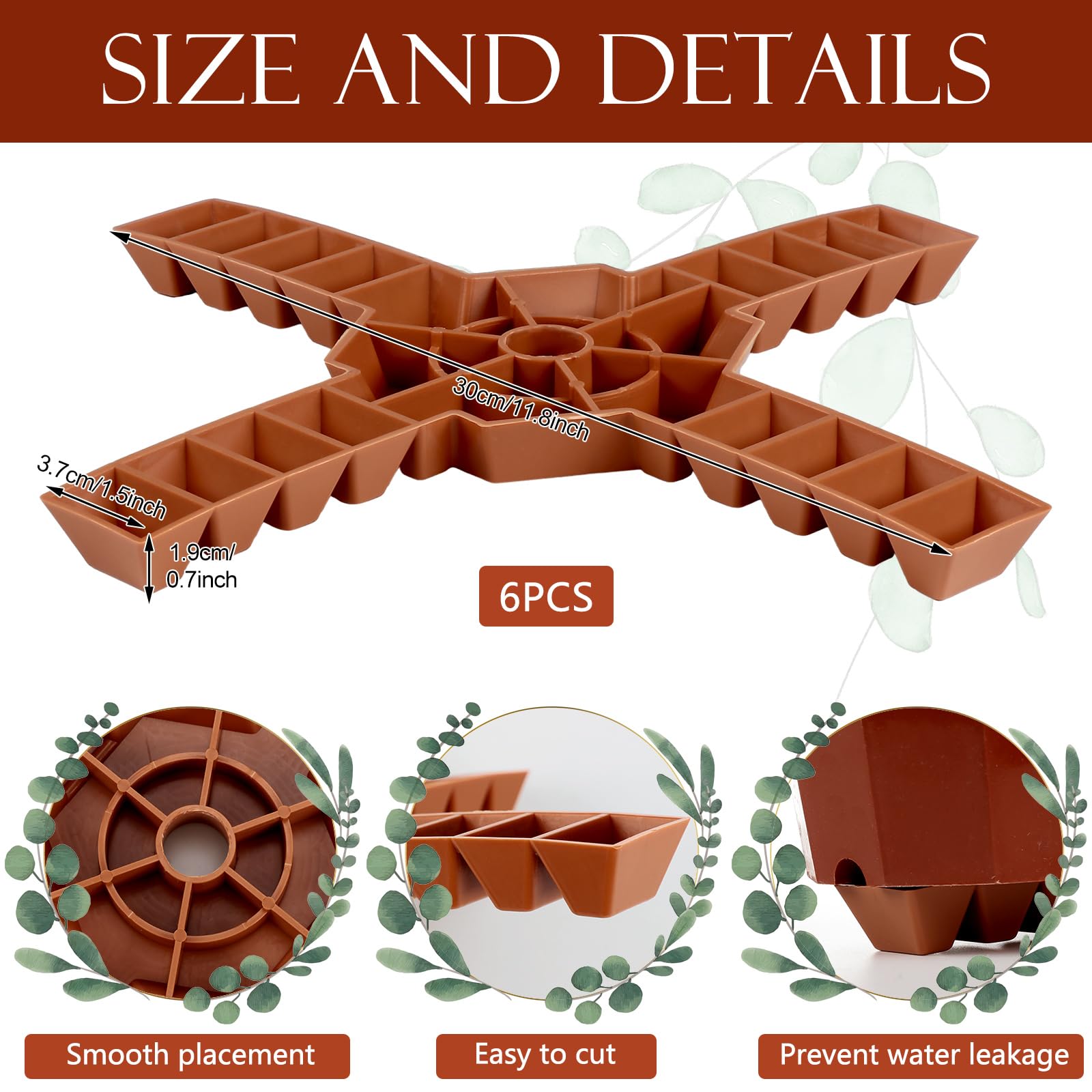 6 Pack Adjustable Plastic Plant Pot Stand Risers - 12 Inch Brown Under Plant Stand for Indoor & Outdoor Use - Prevent Water Damage, Cuttable for Custom Fit - Perfect for Garden, Patio, Balcony & Home Decor
