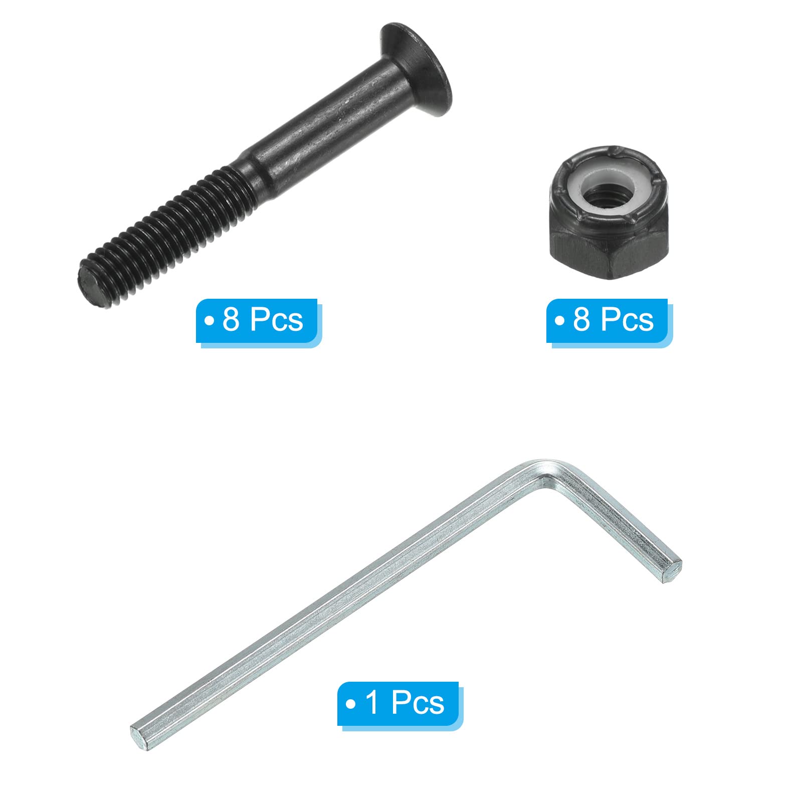PATIKIL Skateboard Hardware Kit - 8 Mounting Screws, Hex Head Bolts & Nuts Set with Spanner Tool for Longboard, Cruiser & Skateboard Assembly | Perfect for DIY Skateboard Repair & Maintenance