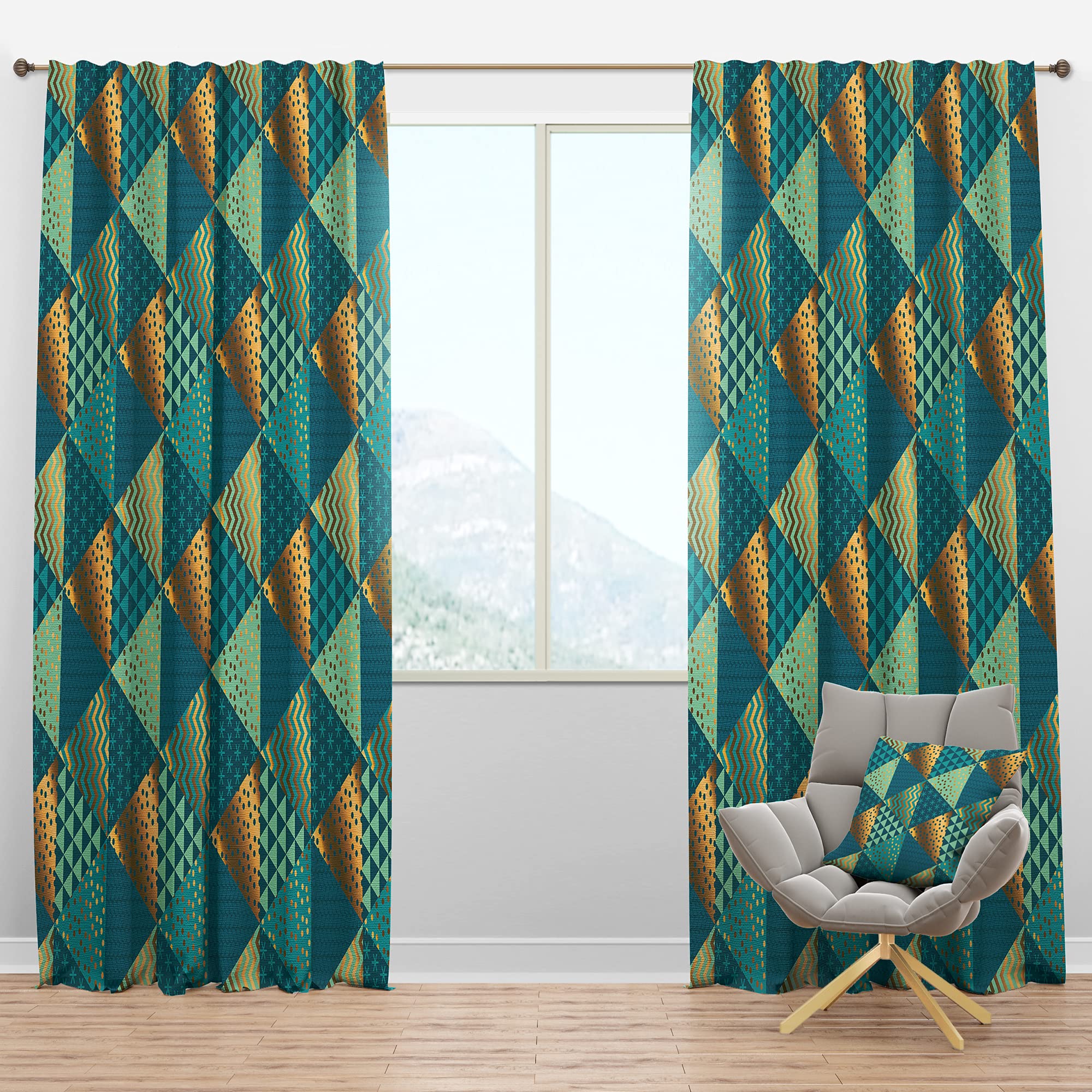 Blackout Curtains 'Gold and Blue Dynamics I' - Thermal Insulated Single Panel (52x84 inches) for Bedroom & Living Room - Perfect for Light Blocking, Privacy & Energy Savings