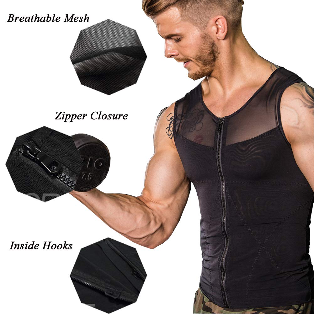 FEOYA Men's Slimming Body Shaper Tank Top with Zipper - Tummy Control Compression Vest Undershirt for Workout & Everyday Wear