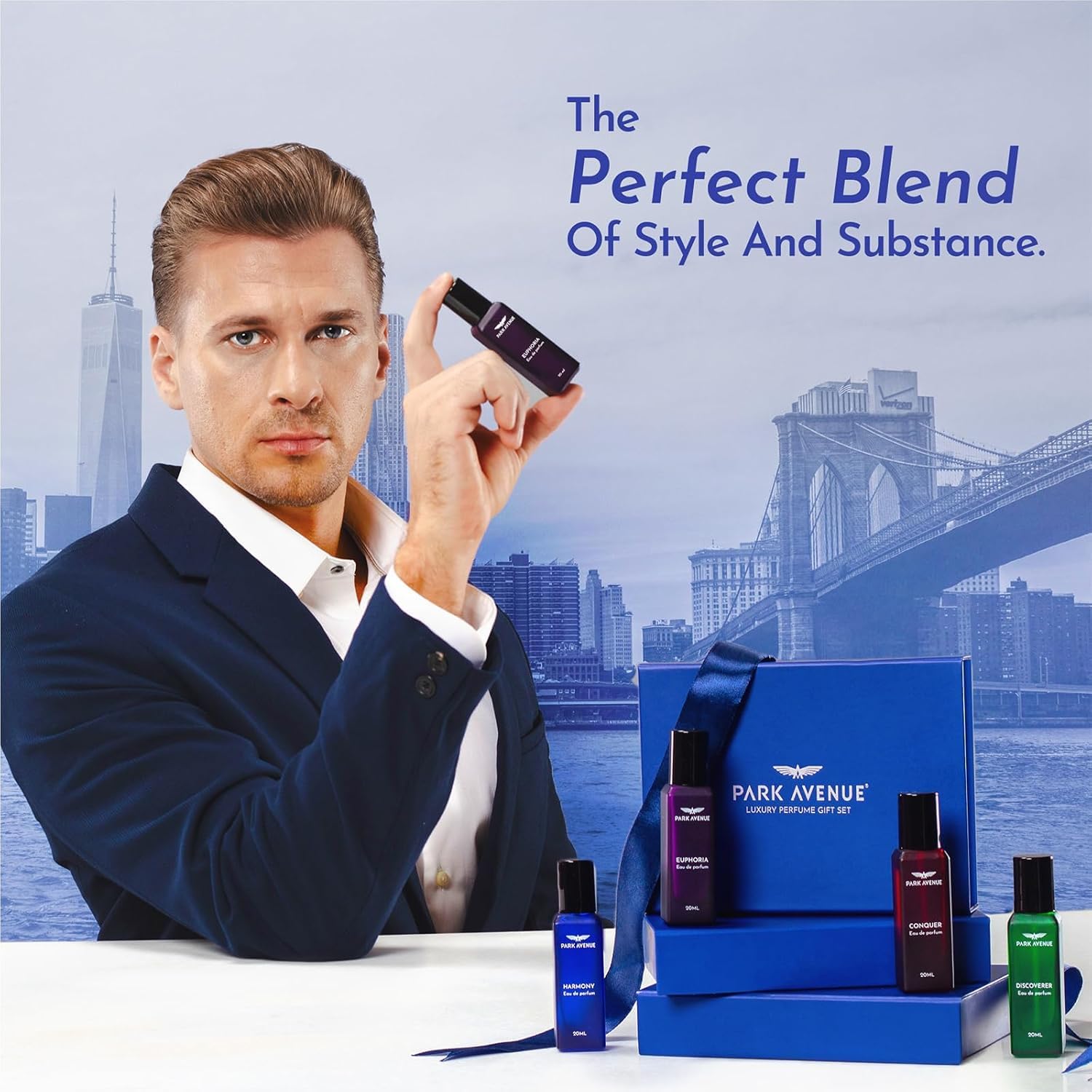 Park Avenue Luxury Perfume Gift Set for Men - 4x20ml Eau De Parfum (Euphoria, Conquer, Harmony & Discoverer) | Premium Fragrance for Corporate Professionals | Perfect for Office, Business Meetings & Special Occasions