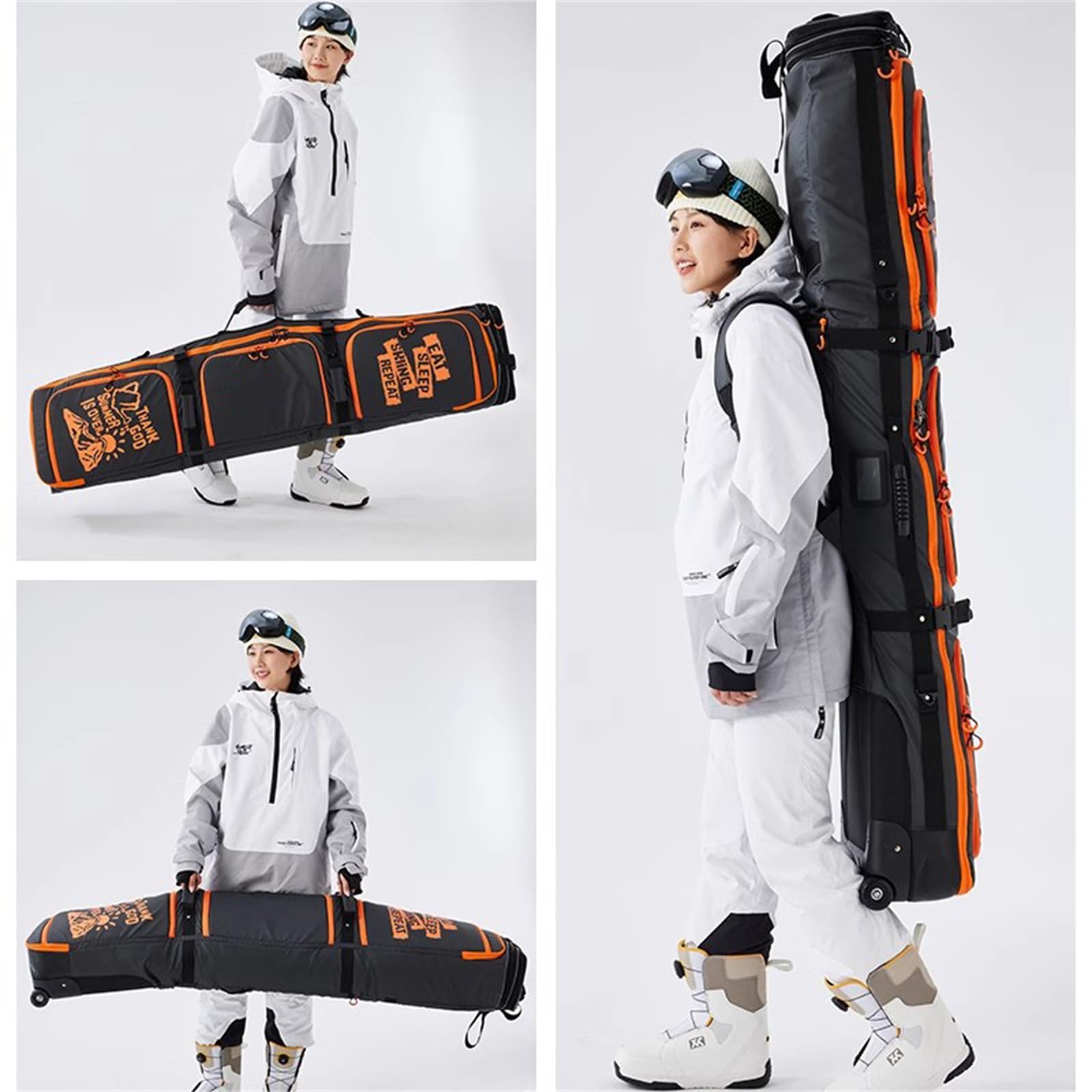 Waterproof Double Rolling Ski Bag with Wheels - Foldable Wheeled Snowboard Travel Bag for Airplane & Snowboarding Trips | Perfect for Air Travel & Winter Sports Gear Storage