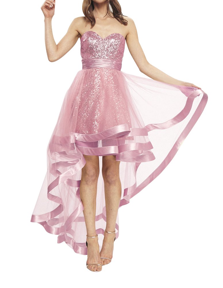 Sparkly High Low Sequin Bridesmaid Dress - Strapless Tulle A-Line Prom Gown for Women's Formal Evening Events | Perfect for Weddings, Parties & Special Occasions