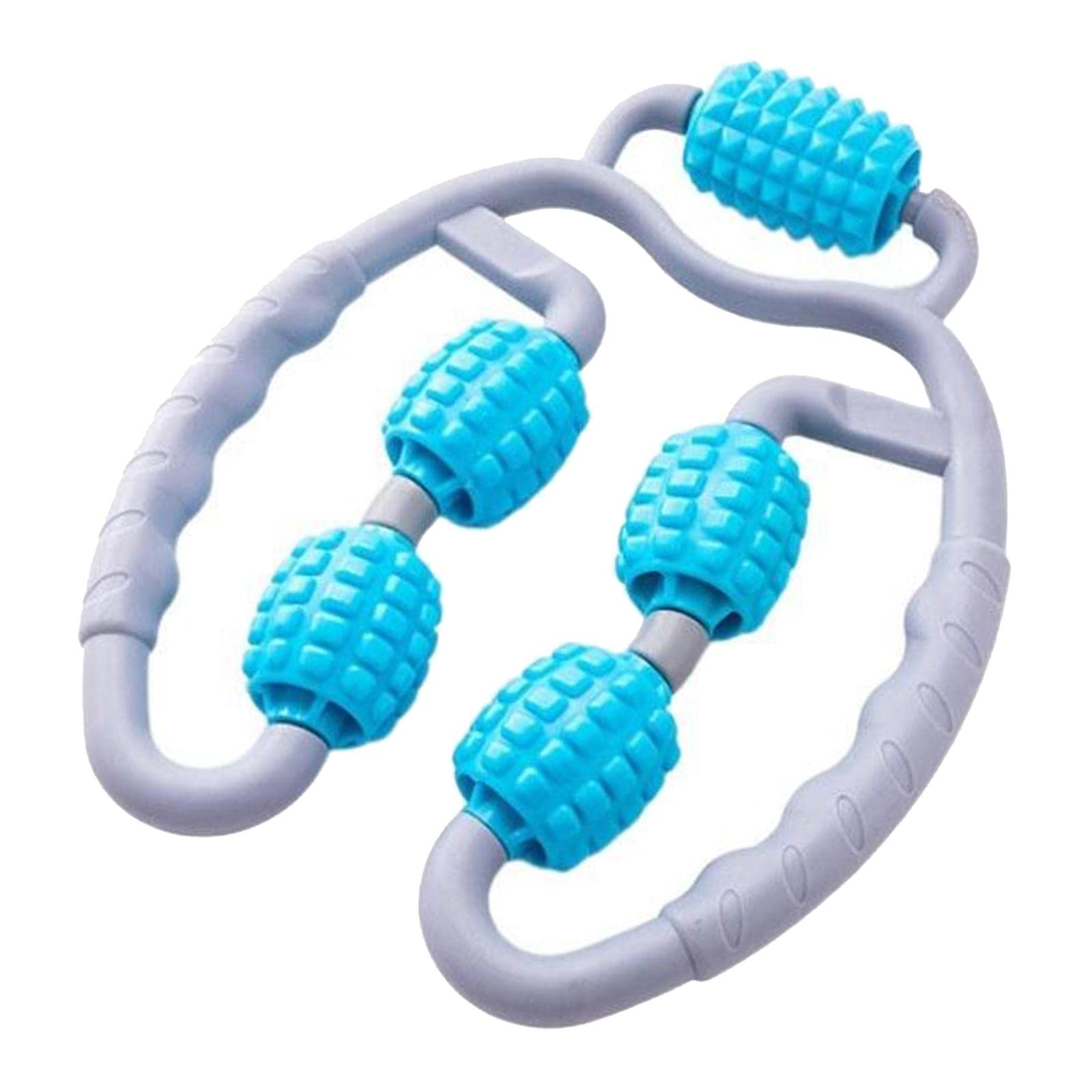 Freneci 360 Degree Portable Leg Massager with 5 Rolling Wheels - Handheld Ring Shape Massage Stick for Waist, Back & Muscle Relaxation - Blue - Perfect for Home, Office & Travel Use