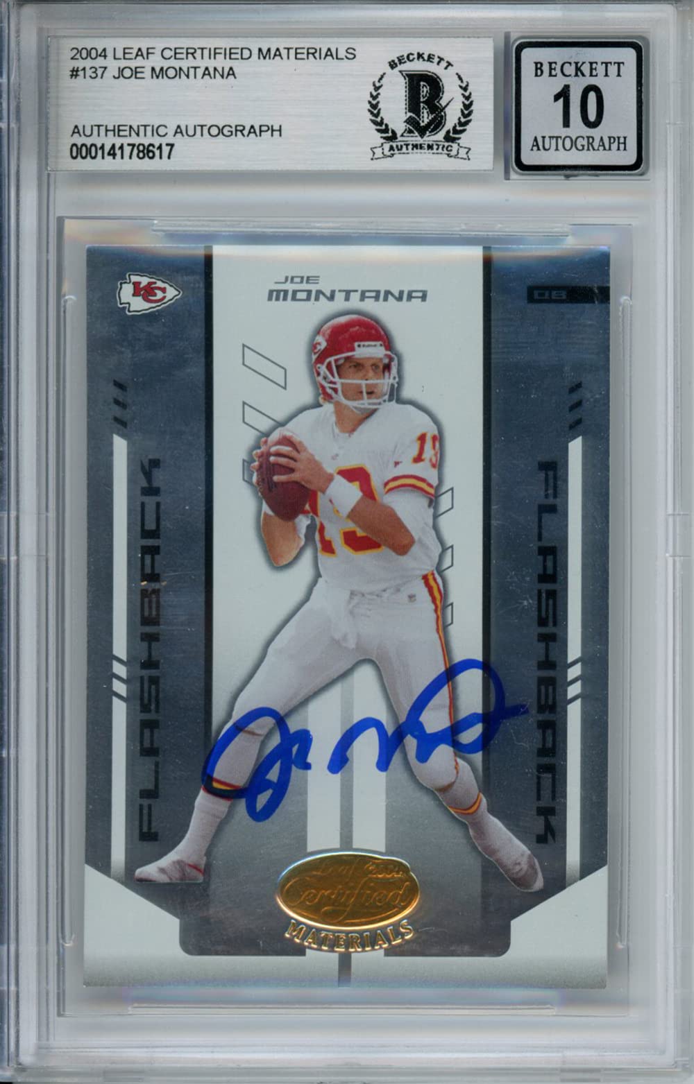 Joe Montana Autographed 2004 Leaf Certified #137 Football Trading Card - Beckett 10 Graded - Perfect for Collectors & Sports Memorabilia Displays