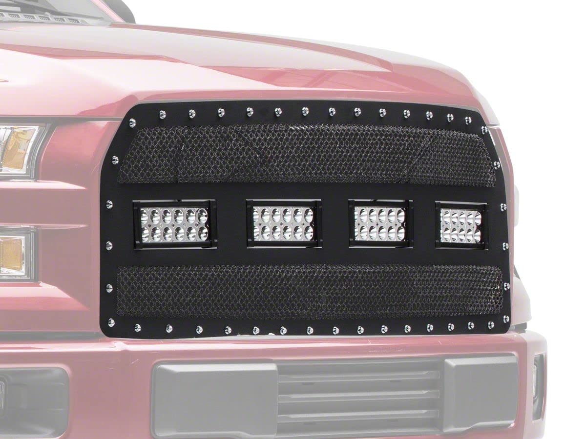 Redrock 4x4 Black Wire Mesh Upper Grille Insert with Frame, Rivets & LED Lighting for 2015-2017 Ford F-150 (Excludes Raptor) - Enhance Off-Road Style & Visibility