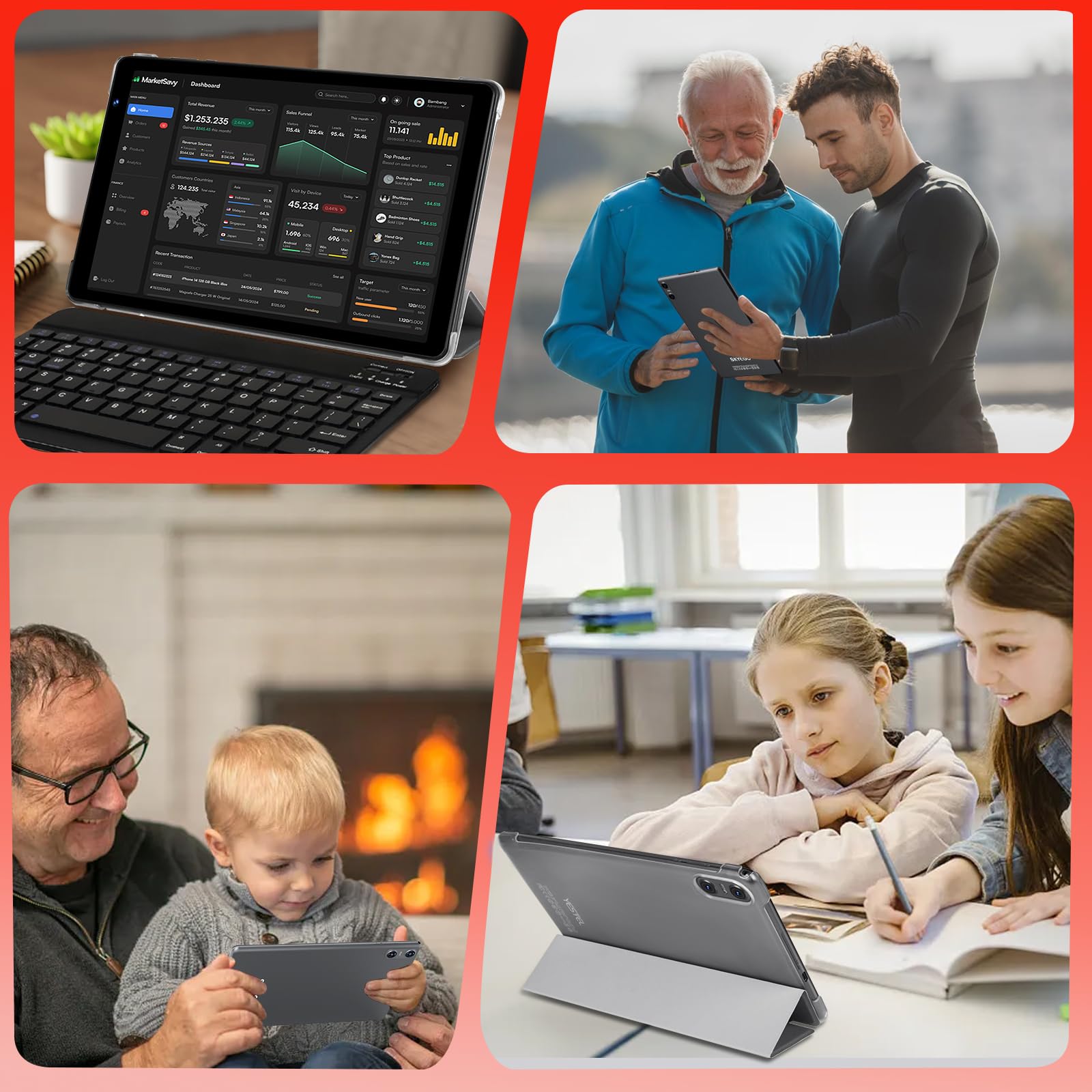 **10.1 Inch Android 14 Tablet - 20GB RAM, 128GB ROM (1TB Expandable), Octa-Core Processor, Dual Camera, WiFi 6, Bluetooth 5.0, 6000mAh Long Battery - Includes Keyboard & Mouse (Grey) - Perfect for Work, Study & Entertainment**