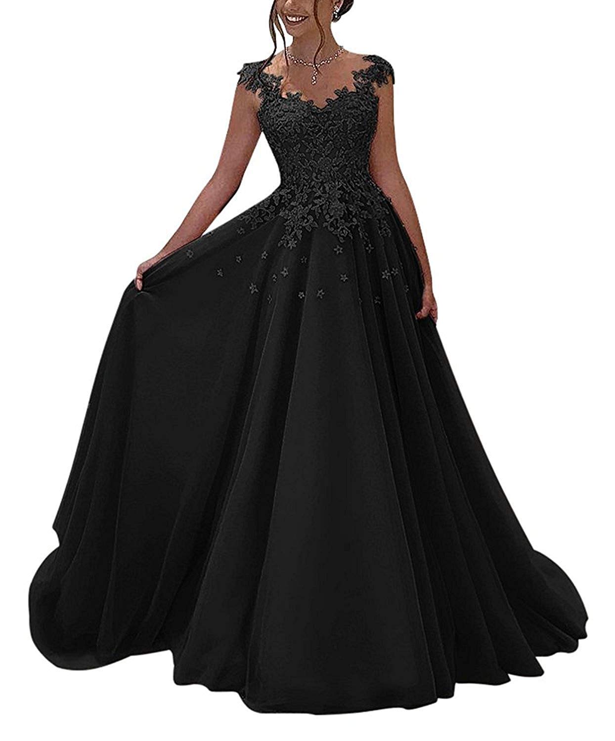 Elegant Lace V-Neck Prom Dress - Long Formal Evening Gown with Appliques for Wedding Guest & Special Occasions | Sleeveless Homecoming, Ball, Quinceañera & Black Tie Event Dress