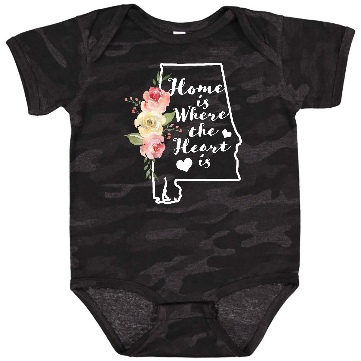 Inktastic Alabama Home Where The Heart Is Watercolor Floral Baby Bodysuit - Soft Cotton Infant Onesie for Newborns, Baby Shower Gifts & Family Photo Outfits