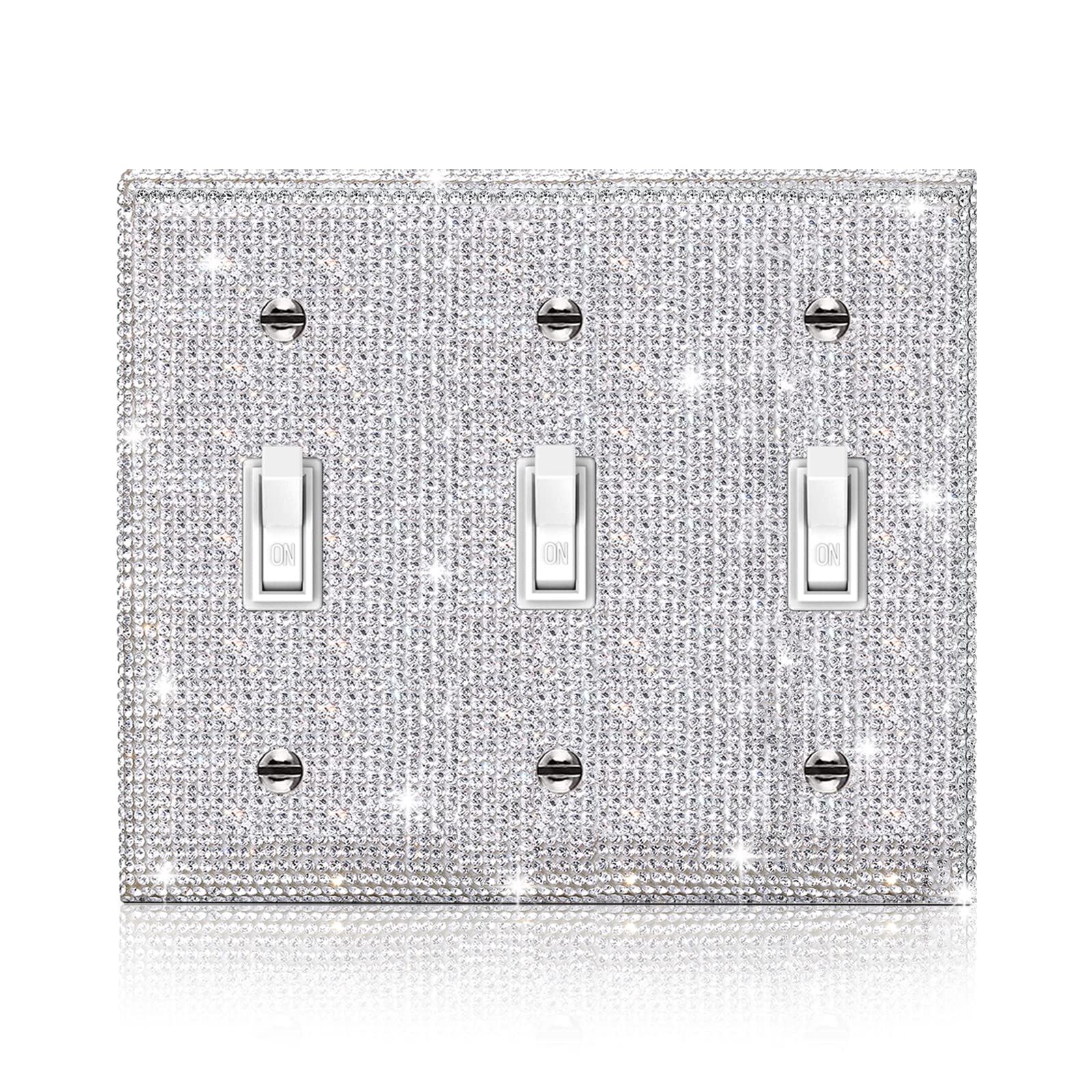 Shiny Silver Rhinestone Outlet Cover - Decorative 3 Gang Light Switch Plate & Outlet Cover - Elegant Home Decor for Living Room, Bedroom, Bathroom