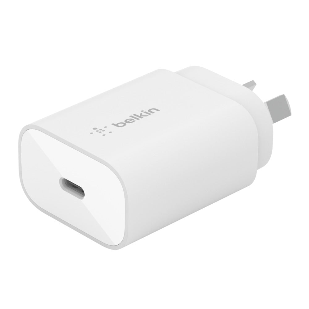 Belkin 25W PD PPS Fast Wall Charger with 1M USB-C to USB-C Cable - White | Compatible with iPhone 15, Samsung Galaxy, iPad & More | Perfect for Home, Office & Travel Charging