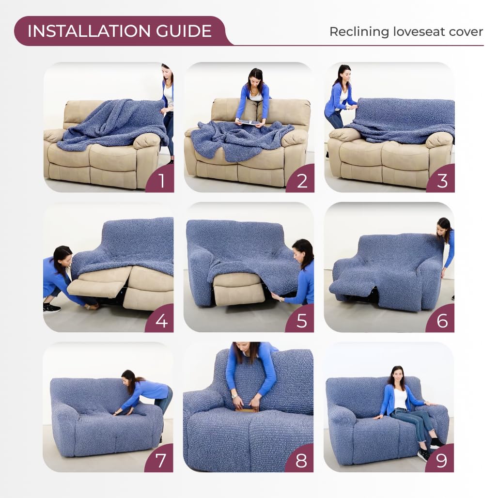 PAULATO BY GA.I.CO. Recliner Loveseat Cover - 2 Seater Stretch Sofa Slipcover - Soft Polyester Fabric Furniture Protector - Form Fit 1-Piece Velvet Cover - Blue - Perfect for Living Room, Home Theater & Family Room Protection