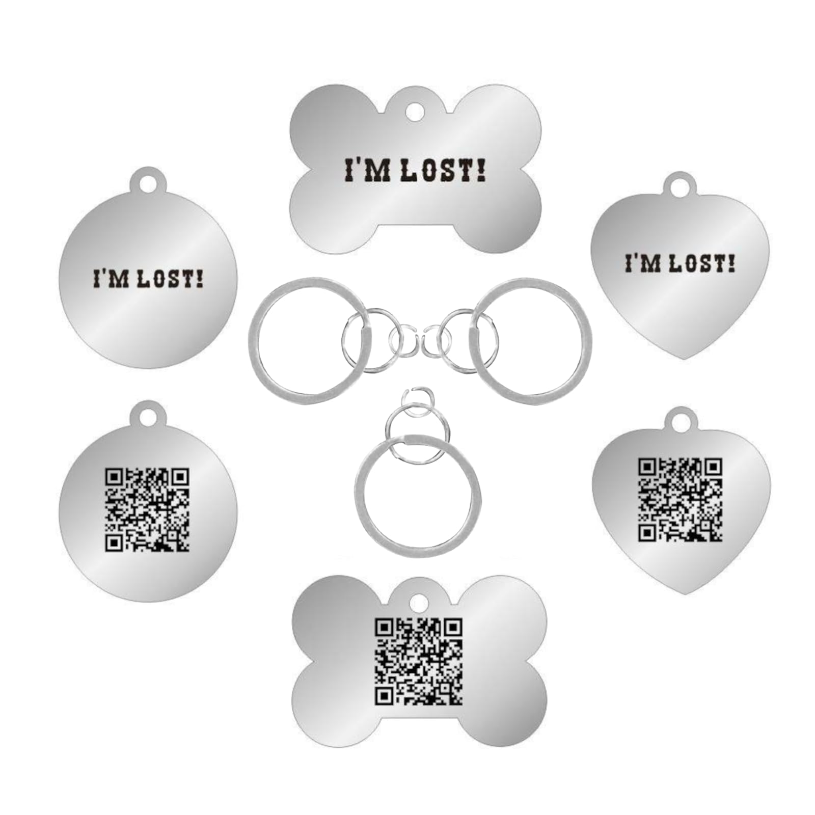 Customizable QR Code Pet ID Tags for Dogs & Cats - 3-Pack Aluminum Name Tags in Bone, Heart & Round Shapes - Perfect for Collars of Small & Medium Pets - Ideal for Lost Pet Recovery & Daily Pet Safety