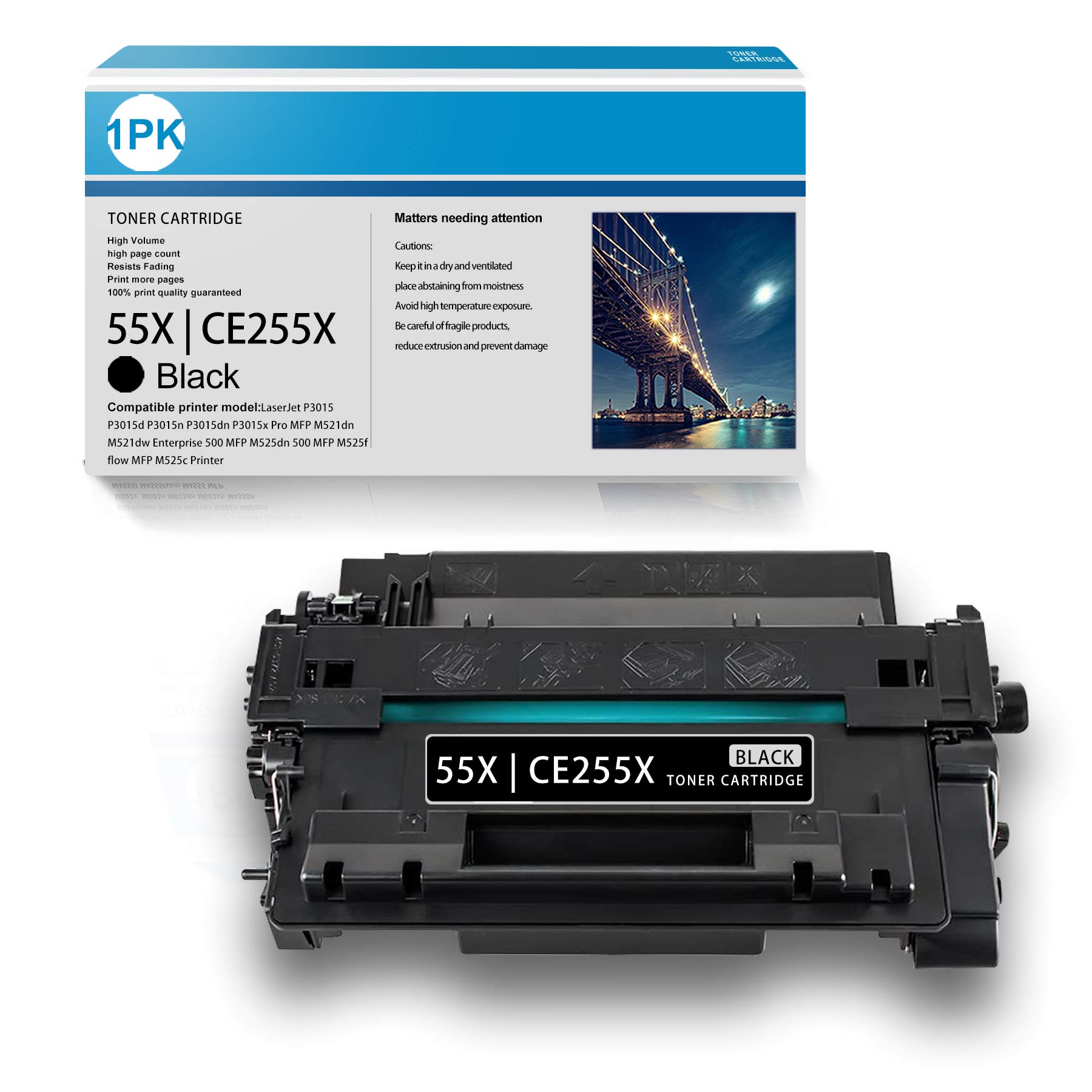 High Yield Black Toner Cartridge 55X | CE255X Replacement for HP P3015, P3015d, P3015n, P3015dn, Pro MFP M521dn, M521dw, Enterprise 500 MFP M525dn, M525f, Flow MFP M525c Printers | Compatible with Office & Home Printing Needs
