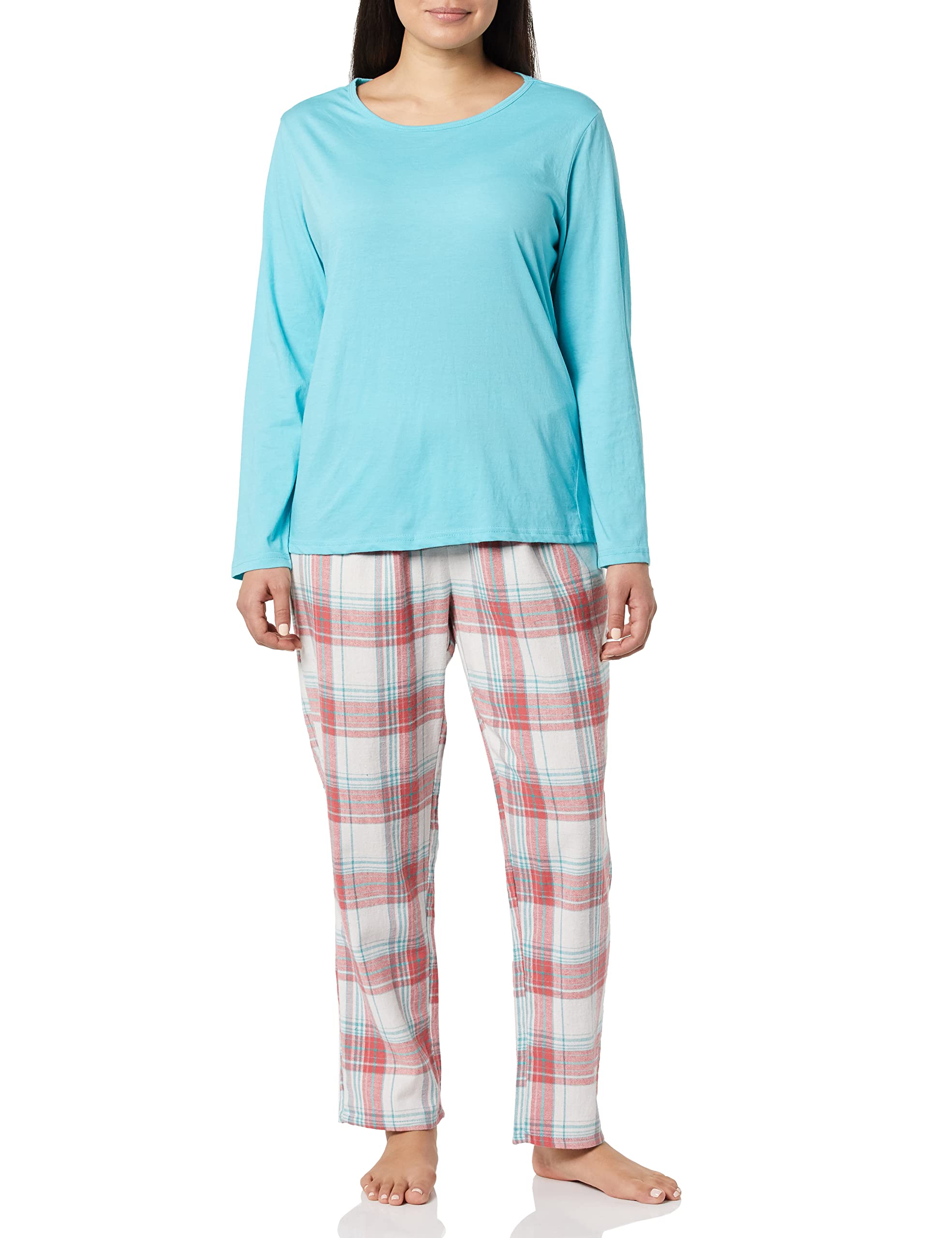 AmeriMark Women's Cotton Knit Pajama Set - Soft Plaid & Holiday Flannel Lounge Pants & Top for Cozy Sleepwear & Relaxing at Home