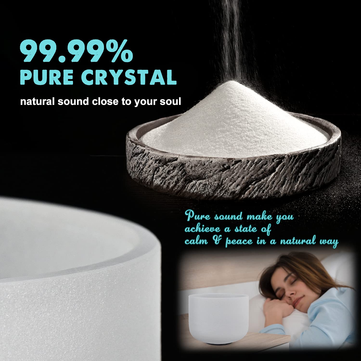 440Hz 8 Inch A Note Frosted Quartz Crystal Singing Bowl - Third Eye Chakra Meditation, Sound Healing Therapy Instrument with Mallet, O-Ring & Carrying Bag for Yoga, Reiki, Mindfulness & Sound Bath Sessions