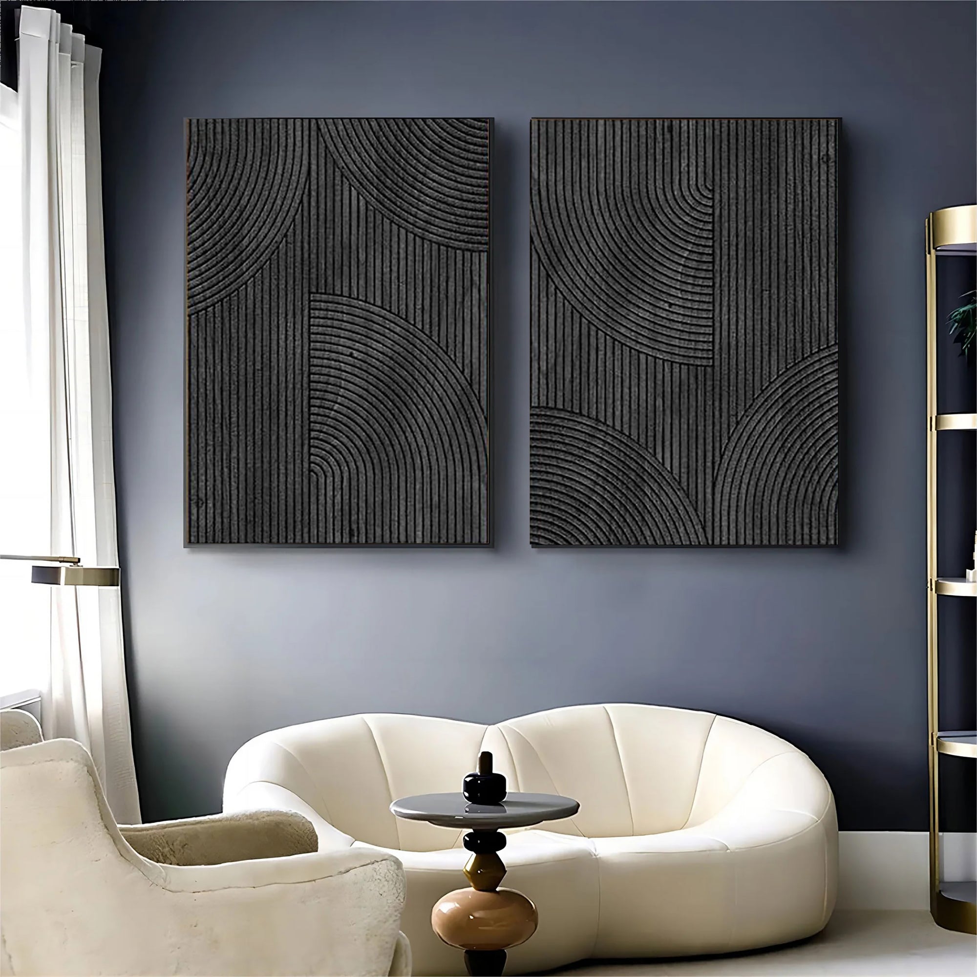 Modern Black Minimalist Textured Abstract Paintings - Set of 2 Canvas Wall Art for Living Room, Bedroom & Office Decor | Ready to Hang