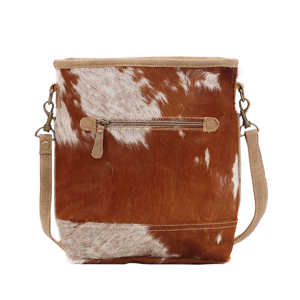 Myra Bag Nut Brown Upcycled Canvas & Cowhide Shoulder Bag S-1463 - Eco-Friendly Vegan Leather Crossbody Purse for Women, Perfect for Work, Travel & Everyday Use