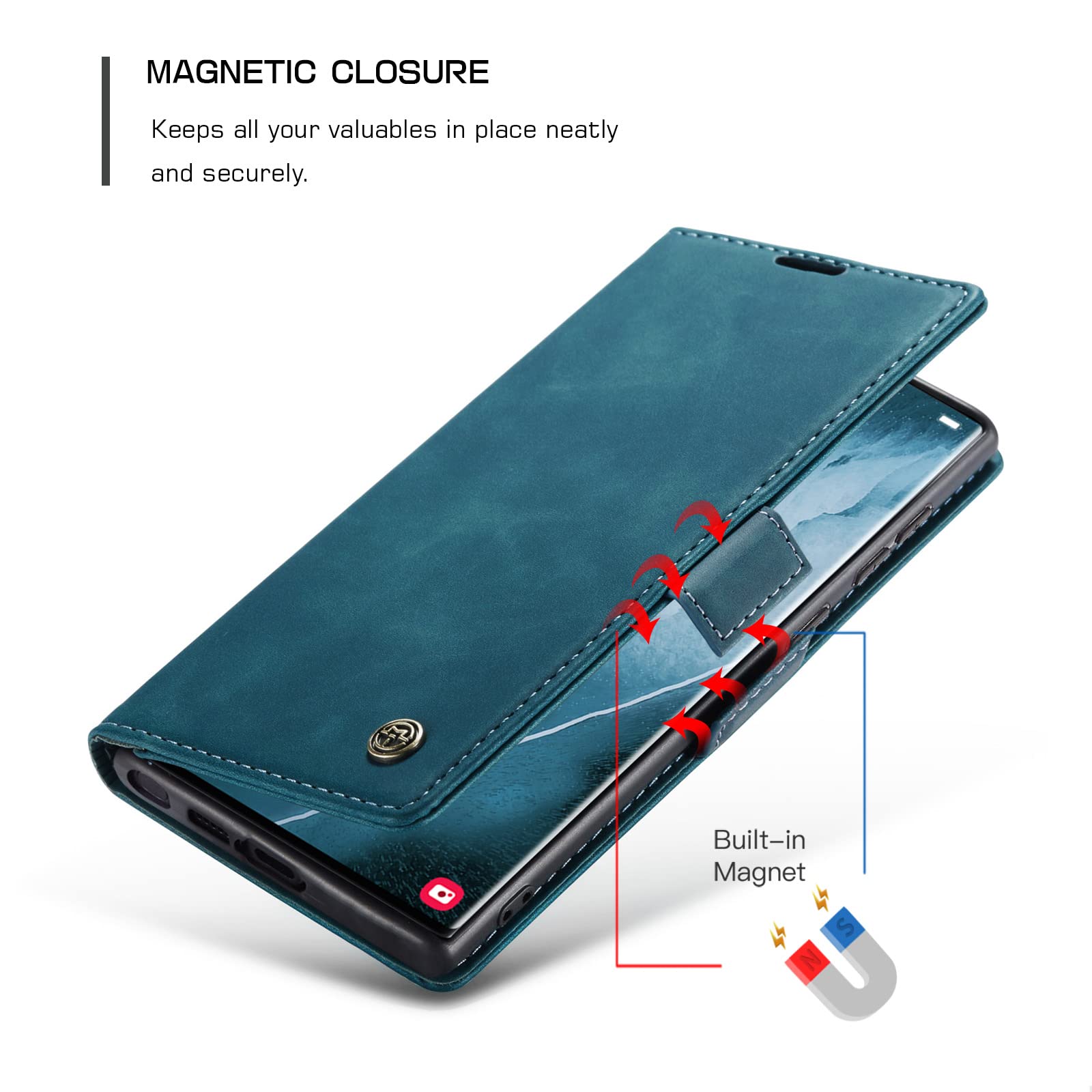 Premium PU Leather Wallet Case for Samsung Galaxy S22 Ultra 5G - Vintage Matte Flip Cover with Card Slots & Magnetic Closure | Stand Function, Shockproof Protection (Blue) | Perfect for Business, Travel & Everyday Use