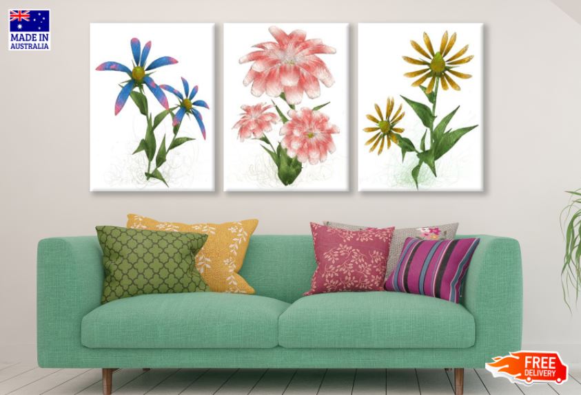 3-Piece Colorful Floral Canvas Wall Art Set - High Quality Print, 100% Australian Made, Ready to Hang - Perfect for Living Room, Bedroom & Office Decor