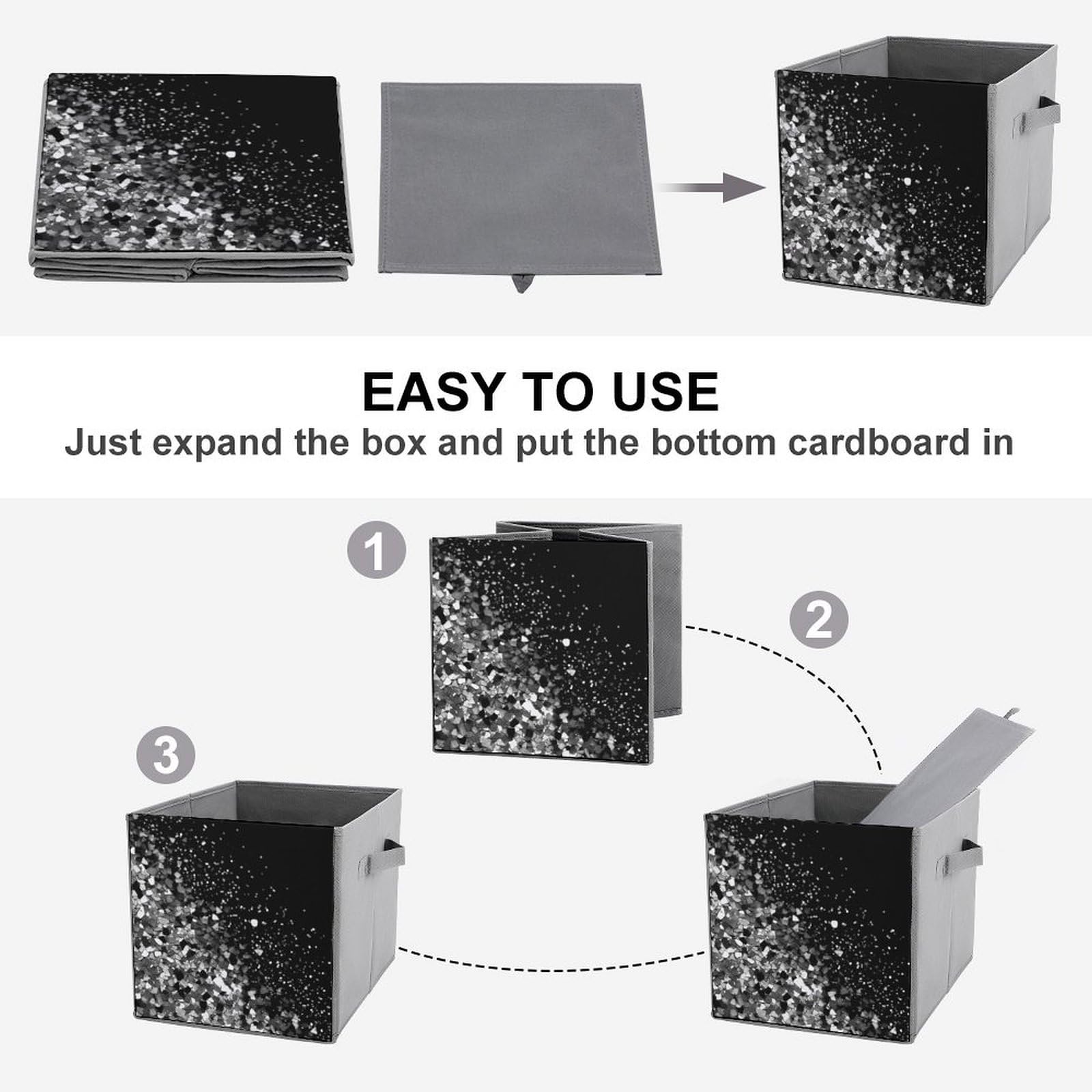 Black & White Glitter Storage Baskets - 2 Pack Decorative Storage Bins for Home Organization | Perfect for Bedroom, Bathroom & Closet Storage Solutions