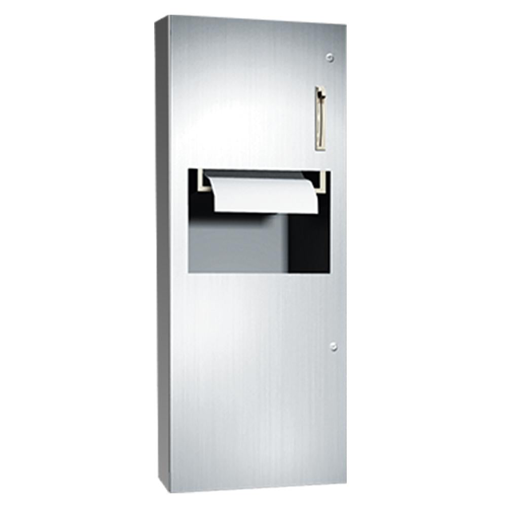 Simplicity Roll Paper Towel Dispenser with Removable Waste Receptacle - Semi-Recessed Satin Finish for Kitchen, Bathroom & Office Use