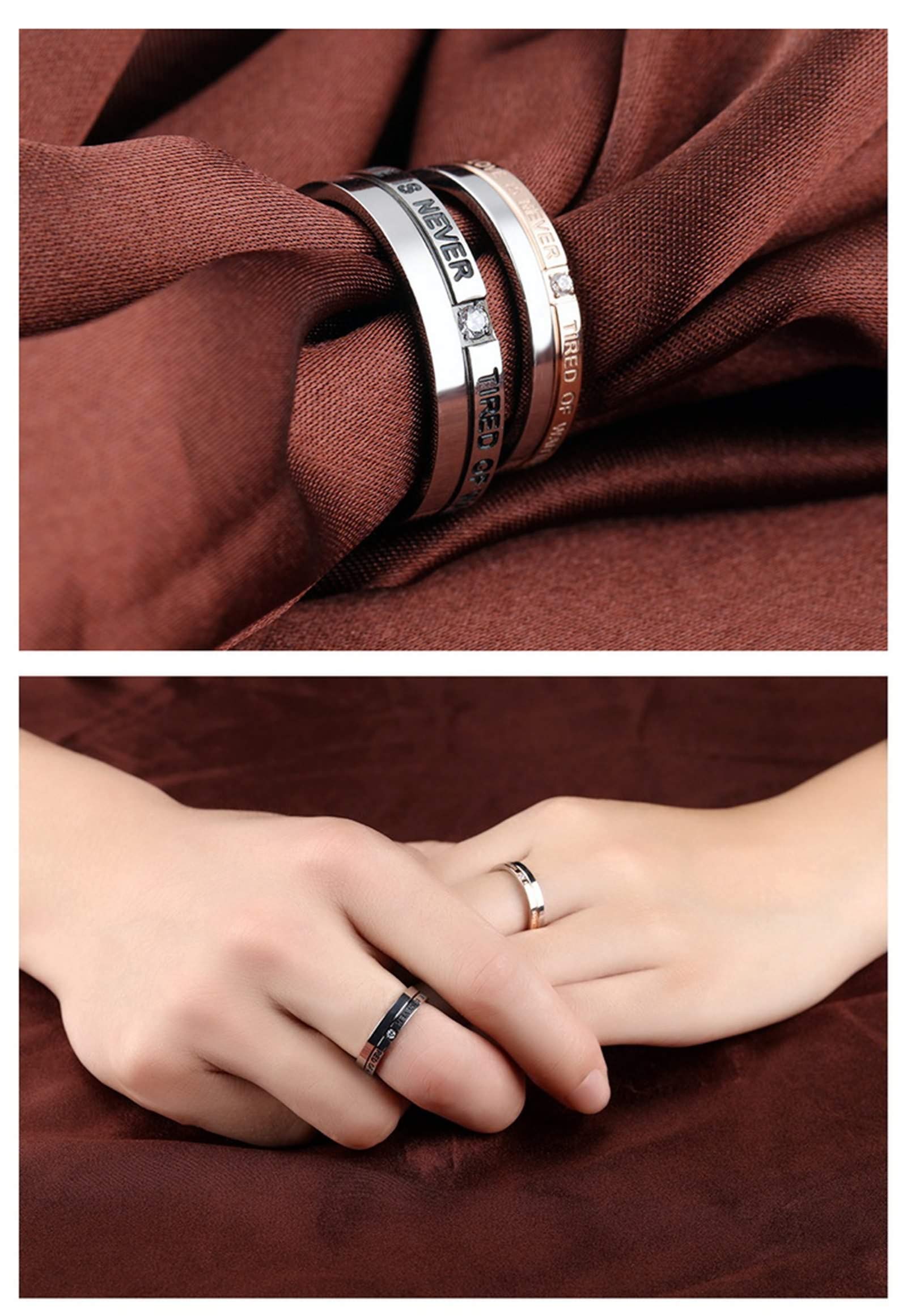 Stainless Steel Couple Rings for Wedding - Micro-Inlaid Zircon Black Rose Gold Matching Bands for Him & Her | Romantic Anniversary Gift for Couples, Engagements, and Valentine's Day