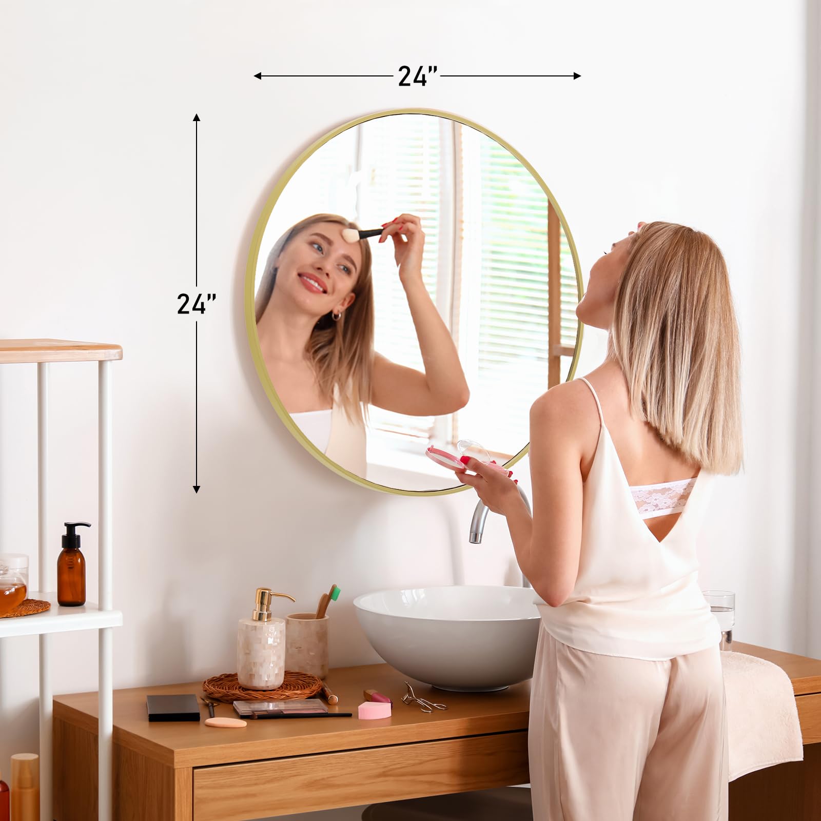 Sweet Crispy Gold Round Wall Mirror 24 Inch - Elegant Bathroom Mirror for Over Sink, Entryway, Bedroom & Vanity Decor | Perfect for Modern Home, Dressing Room & Makeup Area