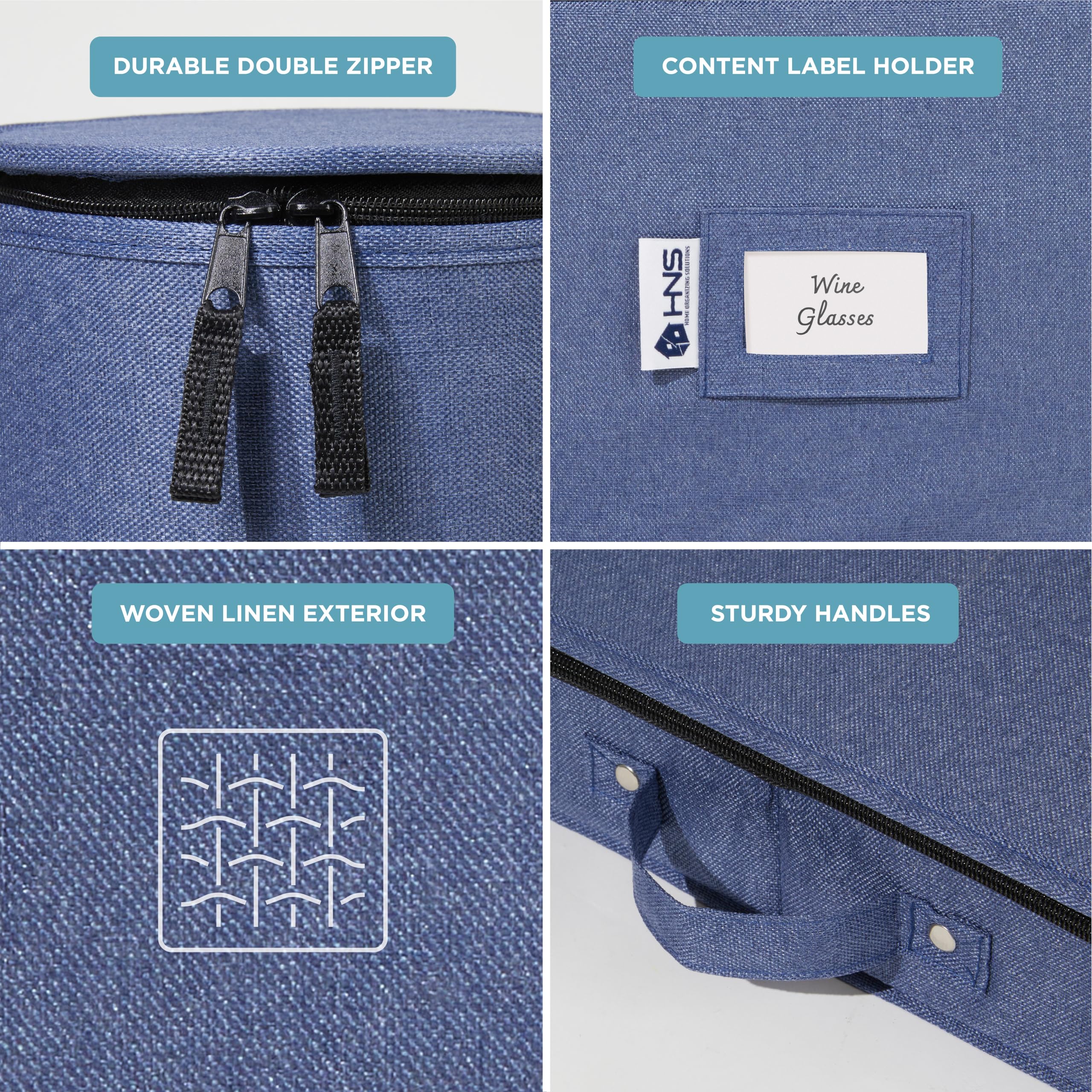 8-Piece Hard Shell Storage Container Set - Durable Moving Boxes for Dinnerware, Glasses, Plates & Mugs with Dividers | Dish Organizer for Seasonal Storage (Serves 12) | Denim Blue | Perfect for Kitchen Organization, Moving Homes & Holiday Dish Storage