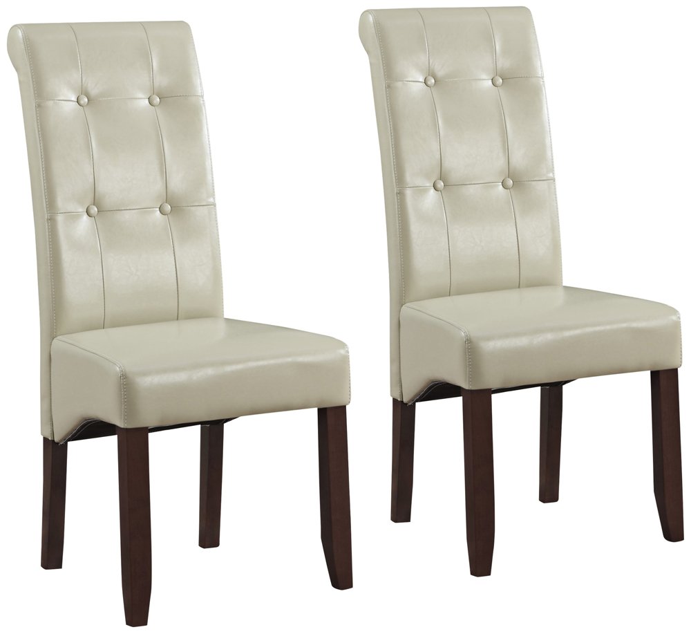 SIMPLIHOME 2-Piece Cosmopolitan Dining Chair Set - Satin Cream Vegan Leather Upholstered, Curved Back Tufted Parson Chairs (26