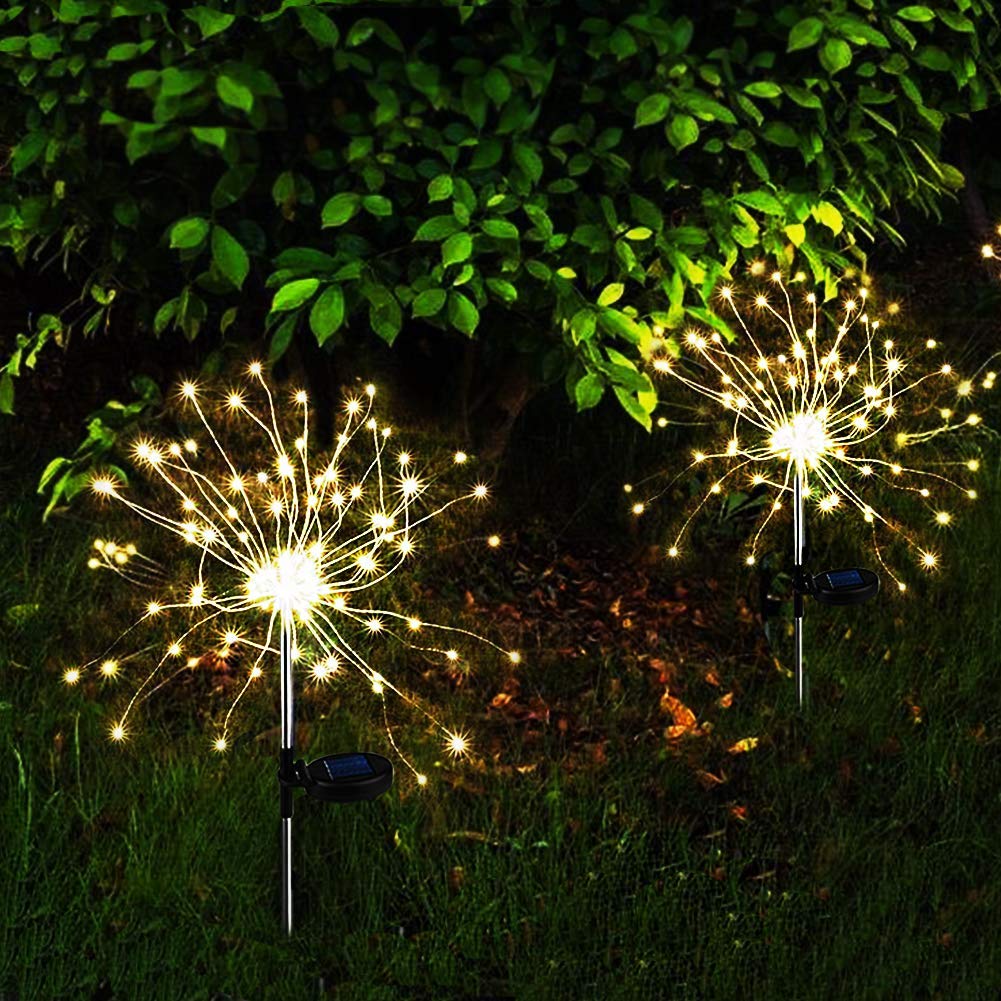 Solar Firework Lights 2 Pack - 105 LED Waterproof Outdoor Decor for Garden, Patio, Walkway | Halloween & Home Lighting