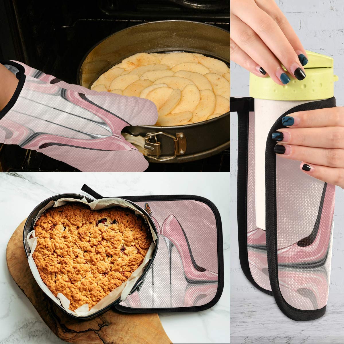 Pink High Heel Shoe Oven Mitts & Pot Holders - Heat Resistant Non-Slip Kitchen Gloves for Baking, Cooking, Grilling, BBQ - Perfect for Valentine's Day Gifts & Women's Kitchen Accessories