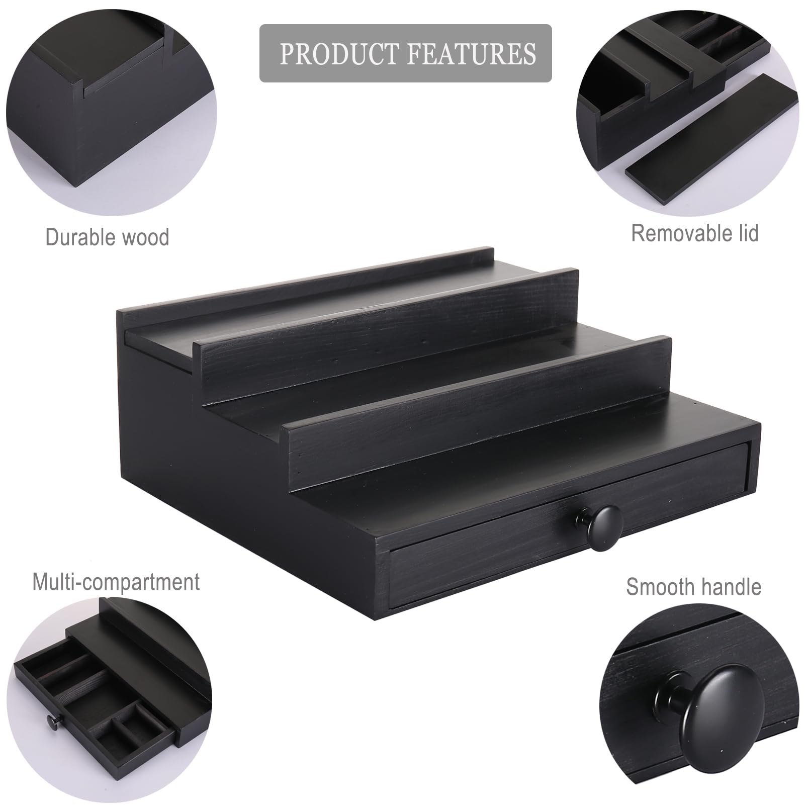 3-Tier Wooden Cologne Organizer for Men with Drawer - Perfume Display Stand for Dresser & Vanity