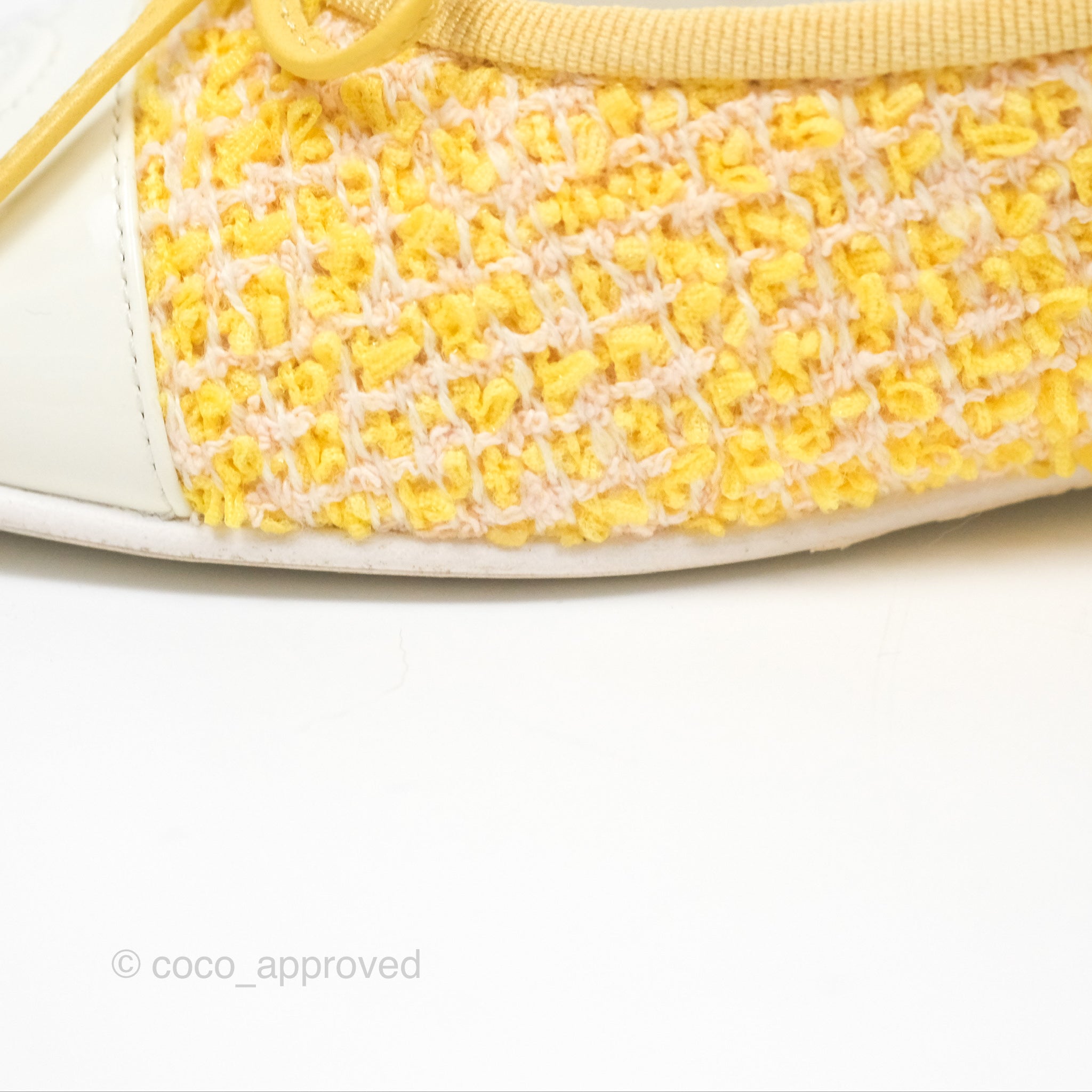 Chanel Ballerina Flats in Yellow Tweed with White Accents - Women's Size 37 (US 7) | Classic Comfortable Ballet Shoes for Work, Date Night & Casual Outings
