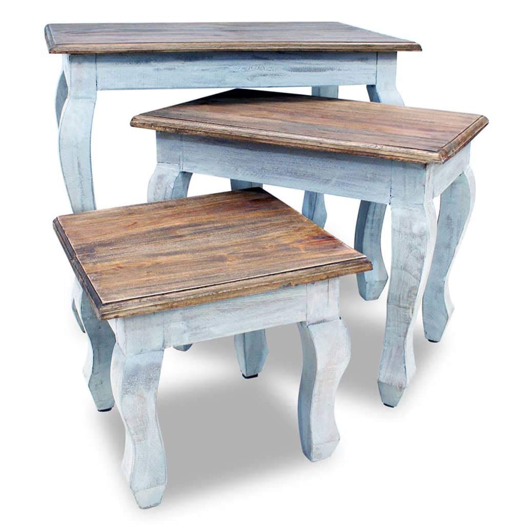 3-Piece Nesting Table Set - Solid Reclaimed Wood Side Tables for Living Room, Bedroom & Office - Space-Saving Modern Home Furniture for Small Spaces