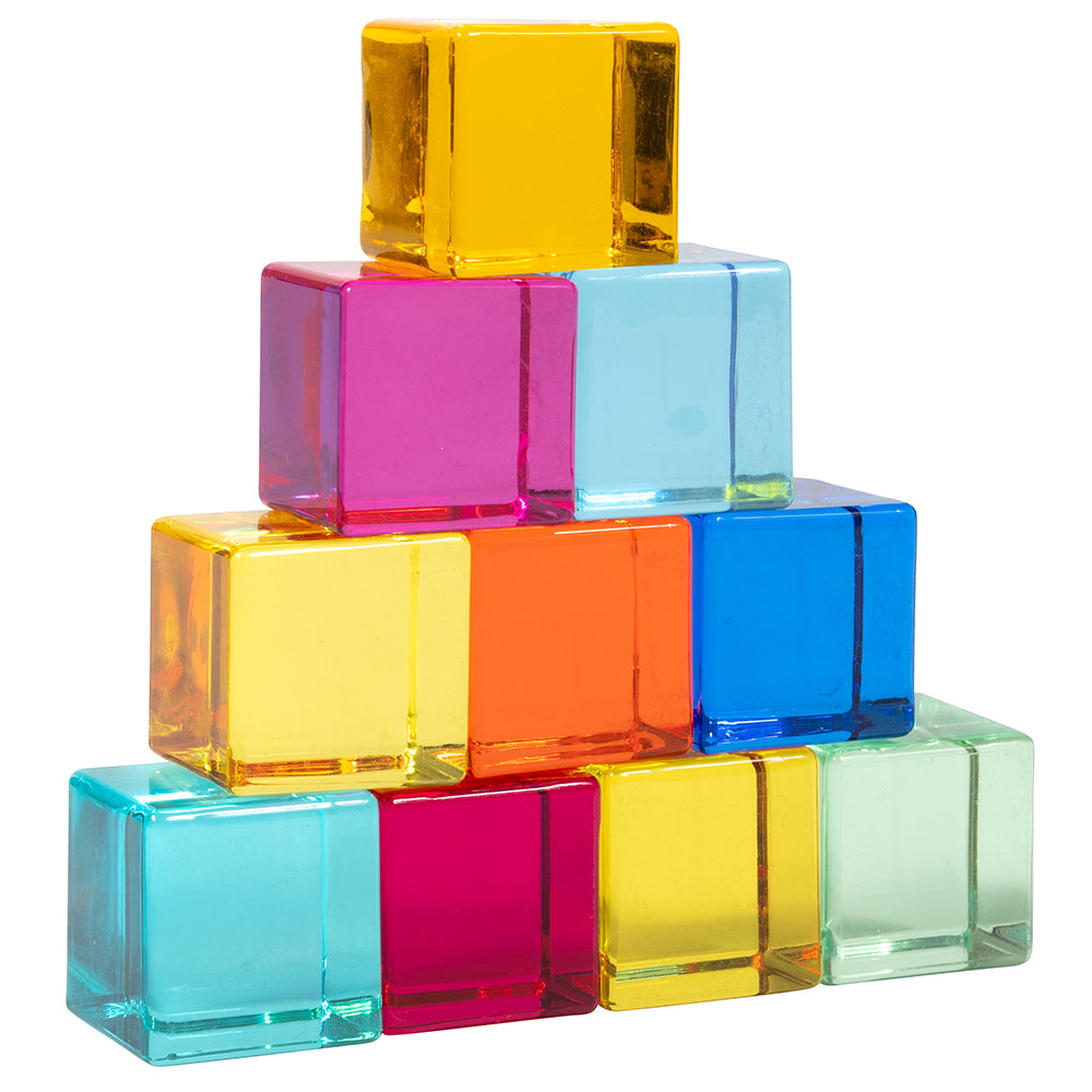 10-Piece Gem Cubes Set - Vibrant Acrylic Blocks for Light Play, Sensory Learning & STEM Education | Perfect for Kids' Sensory Bins, Classroom Activities & Home Decor