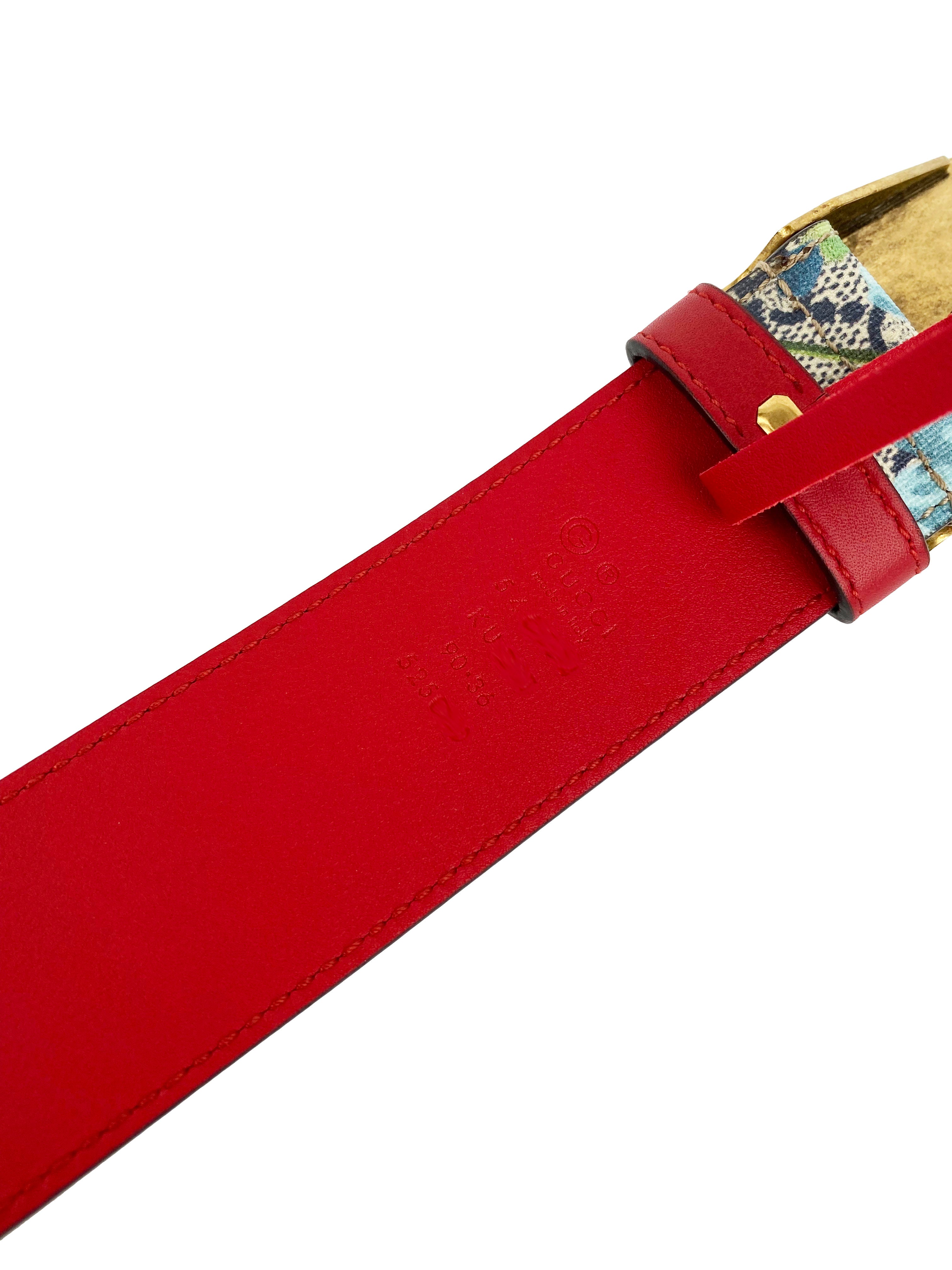 Gucci Blue Blooms Belt with Tiger Head Buckle - Luxury Designer Belt for Men & Women | Perfect for Casual, Office & Formal Outfits