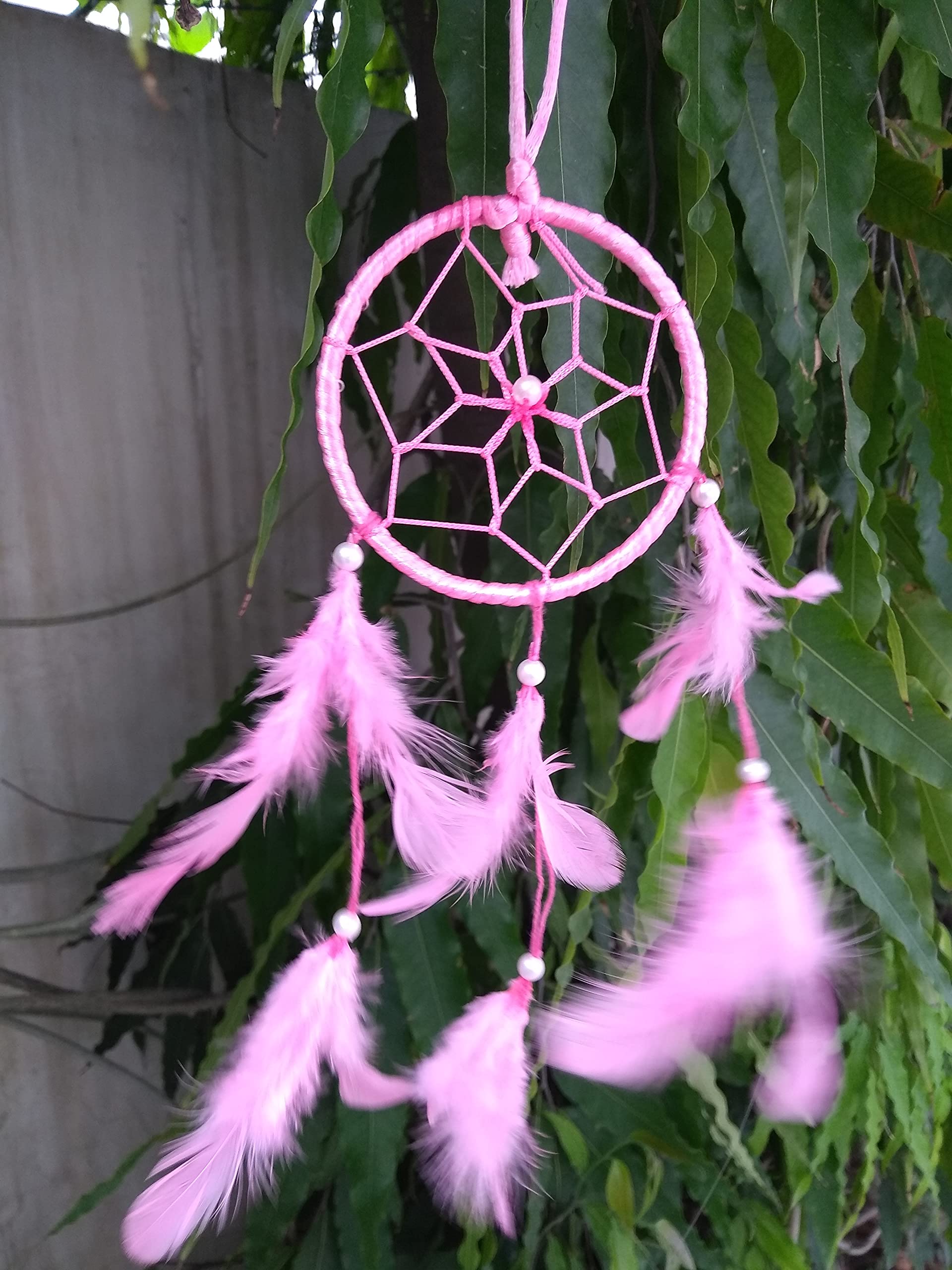 Handmade Dream Catchers Wall Decor - Pink Feather Hanging Ornament for Bedroom, Nursery, Home & Car (3