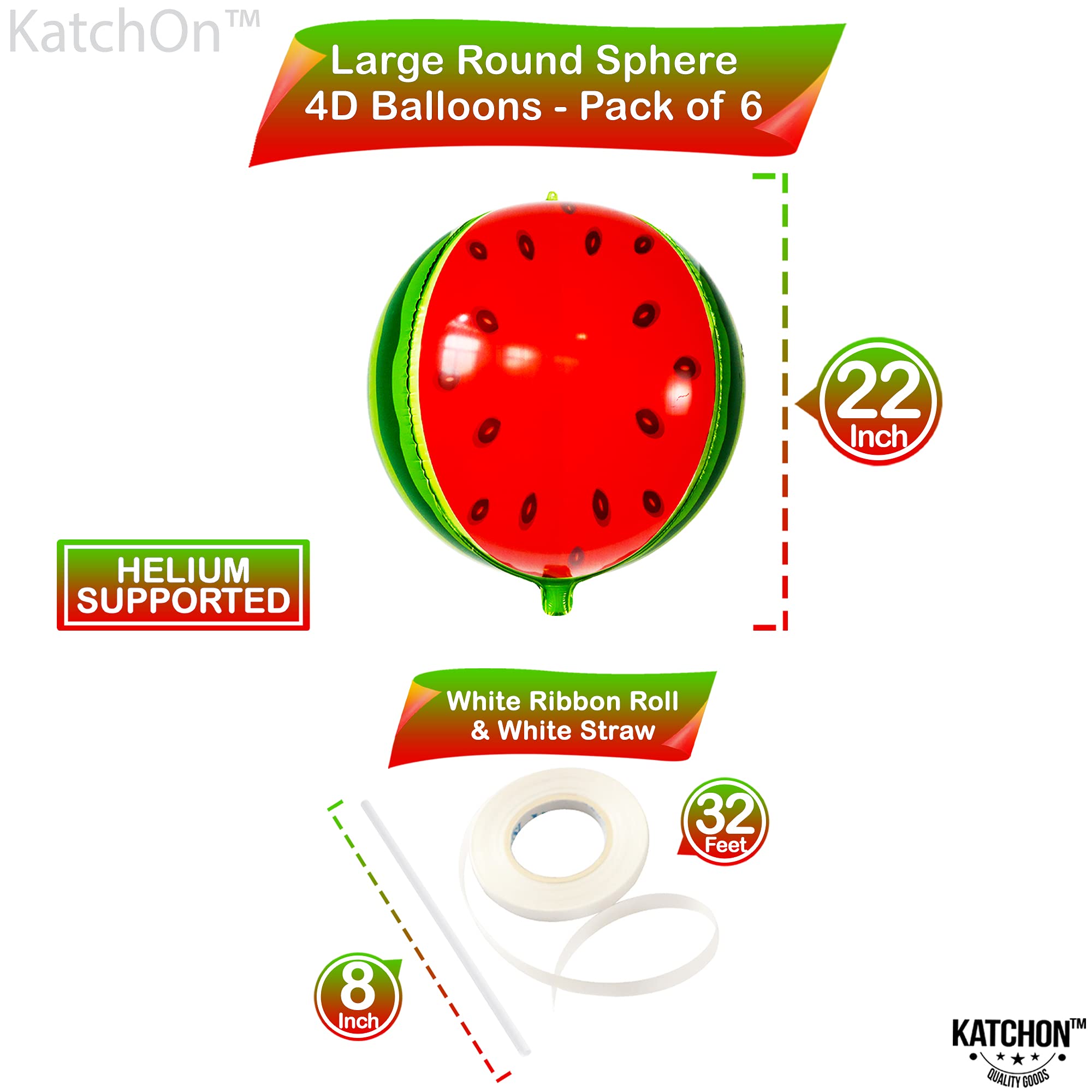 KatchOn Giant Watermelon Balloons - 22 Inch Pack of 6 | Summer Party Decorations for Watermelon Themed Birthday, Baby Shower & Pool Party | Fruit Balloons for Indoor/Outdoor Decor