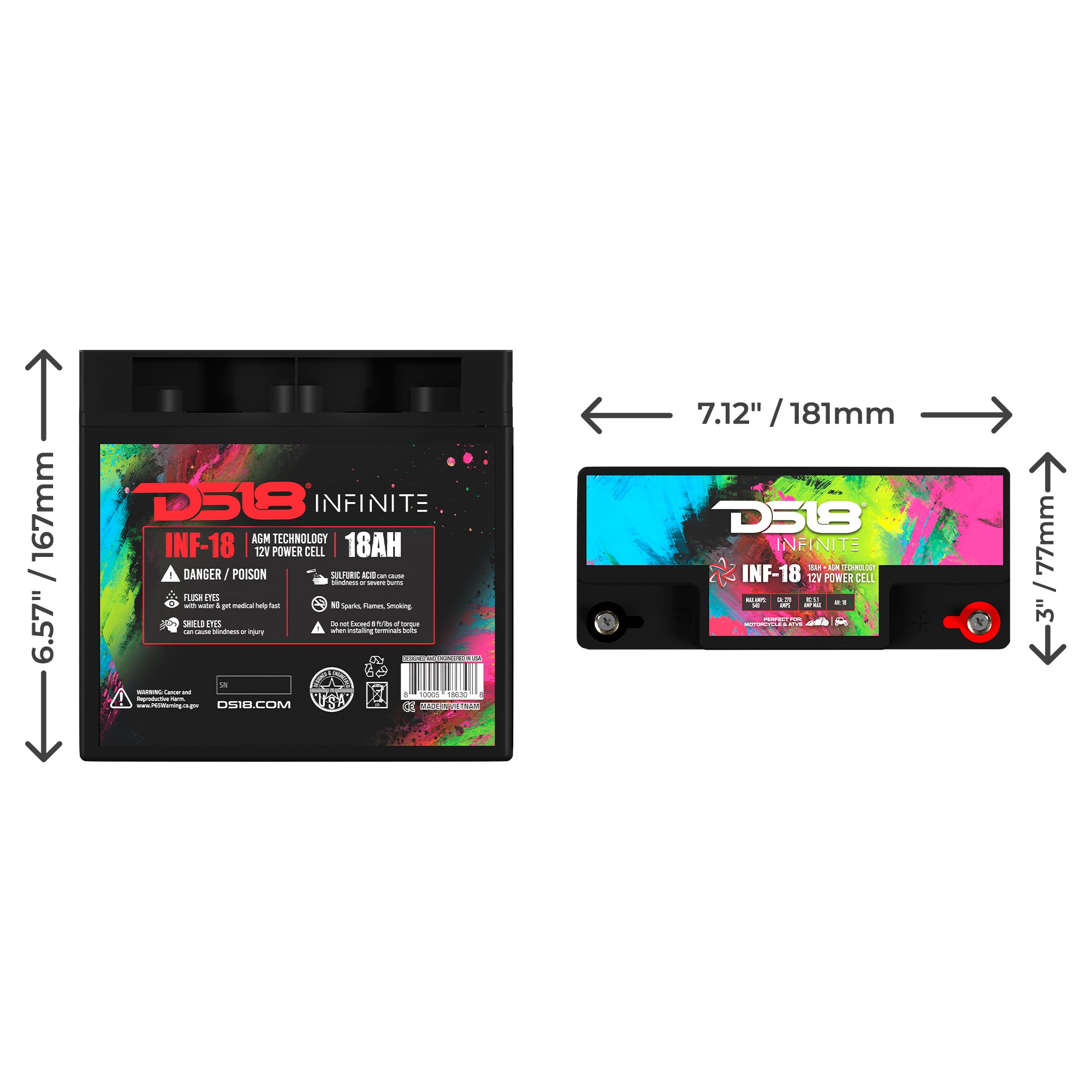 750W 18AH AGM Deep Cycle Battery - High Power Rechargeable Battery for Solar, RV, Marine, Golf Cart & Off-Grid Power Supply