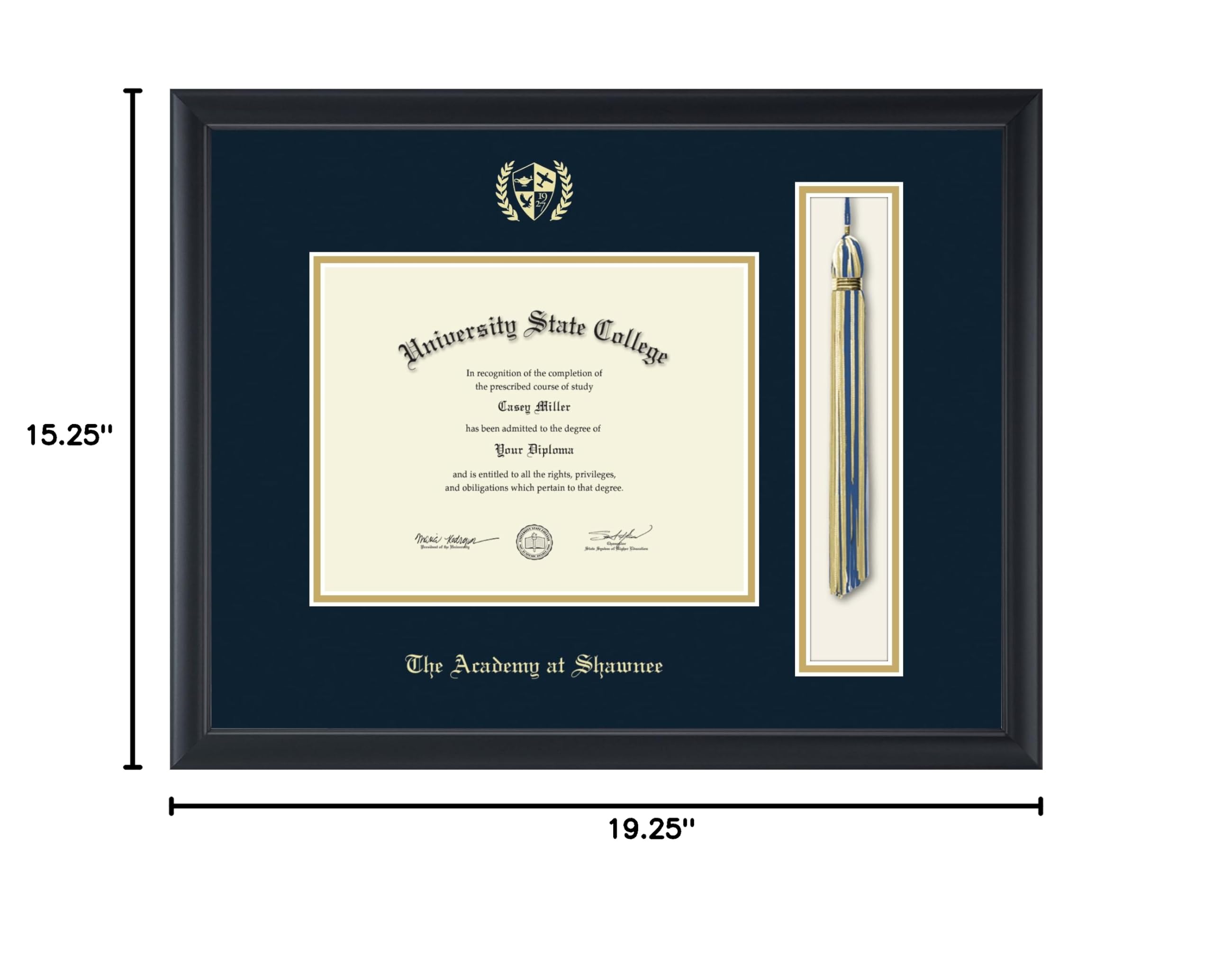 9x7 Inch Tassel Diploma Frame for High School - Gold Embossed Tassel & Cord with Black Moulding and Navy/Gold Matting - Perfect for Graduation Display, Office Decor & Academic Achievement Showcase