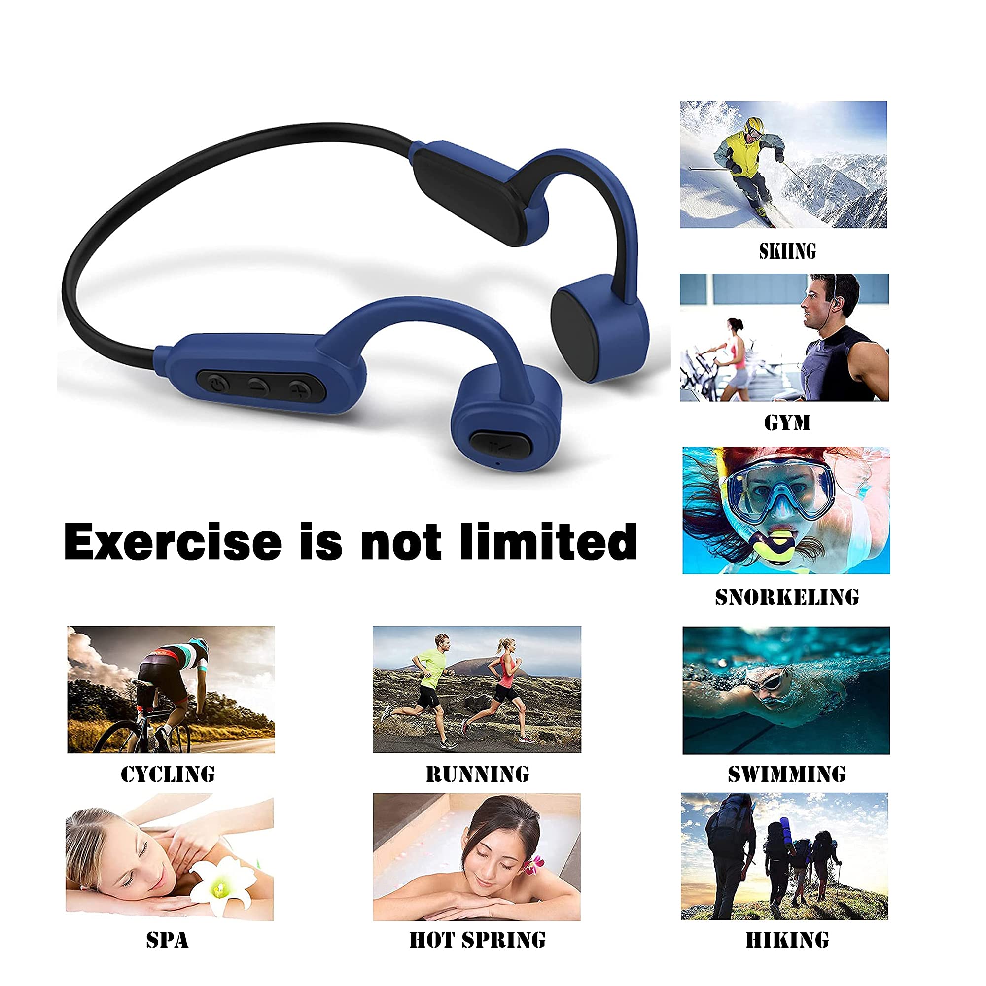 Open Ear Bluetooth Bone Conduction Headphones - Wireless Sweatproof Earbuds with 16GB MP3 Player, IPX8 Waterproof Sport Headset for Running, Gym, Hiking & Cycling - Perfect for Outdoor Workouts and Active Lifestyles
