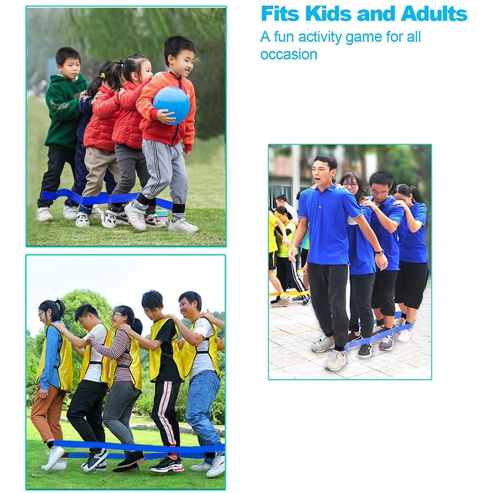 4 Legged Race Bands for Adults & Kids - Adjustable Running Leg Ties for 3-Legged Race, Outdoor Team Sports, Field Day Games, School Competitions & Birthday Party Activities - Perfect for Family Fun, PE Class & Group Challenges