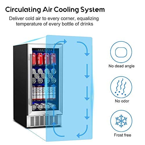 AAOBOSI 15 Inch Built-In Beverage Refrigerator - 100 Can Capacity, Quiet Compressor Cooling System, Energy Efficient, Adjustable Shelves - Perfect for Beer, Soda, Wine & Water Storage - Ideal for Home Bars, Offices, Restaurants and Parties