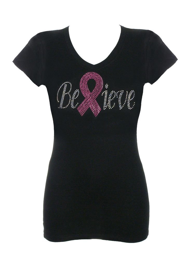 DivaDesigns Women's Believe Pink Ribbon Breast Cancer Awareness T-Shirt - Supportive Comfort Fit Tee for Survivors, Fundraisers & Awareness Events