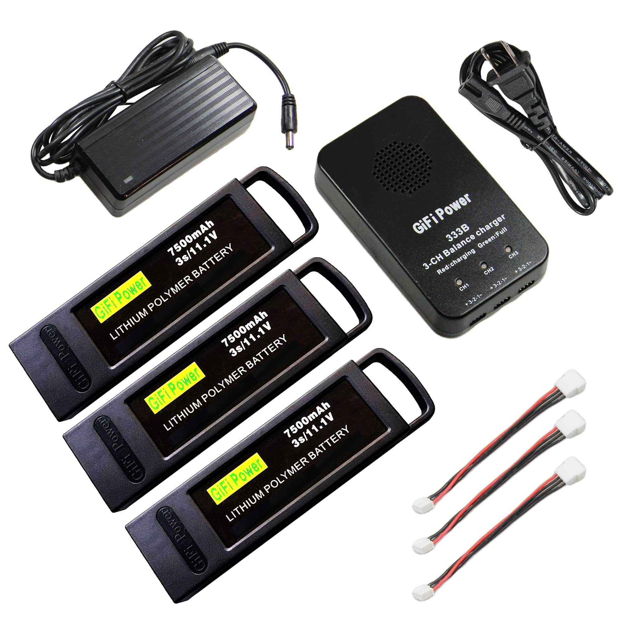 MaximalPower 3-in-1 LiPo Battery Balance Charger for Yuneec Q500 Drone - Fast Simultaneous Charging with Plug-and-Play Function (Includes Charger & 3X 7500mAh Batteries) | Perfect for Aerial Photography, Drone Racing, and Professional UAV Operations